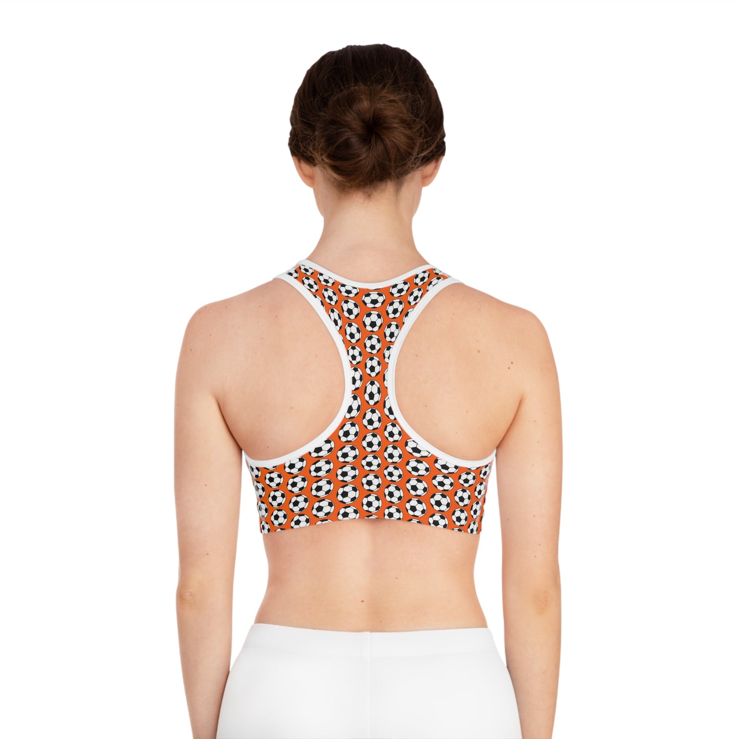 Voetbal Sports Bra, Athletic Top, Workout Gear, Team Apparel, Fitness Wear, Orange Soccer Design, Gift for Athletes