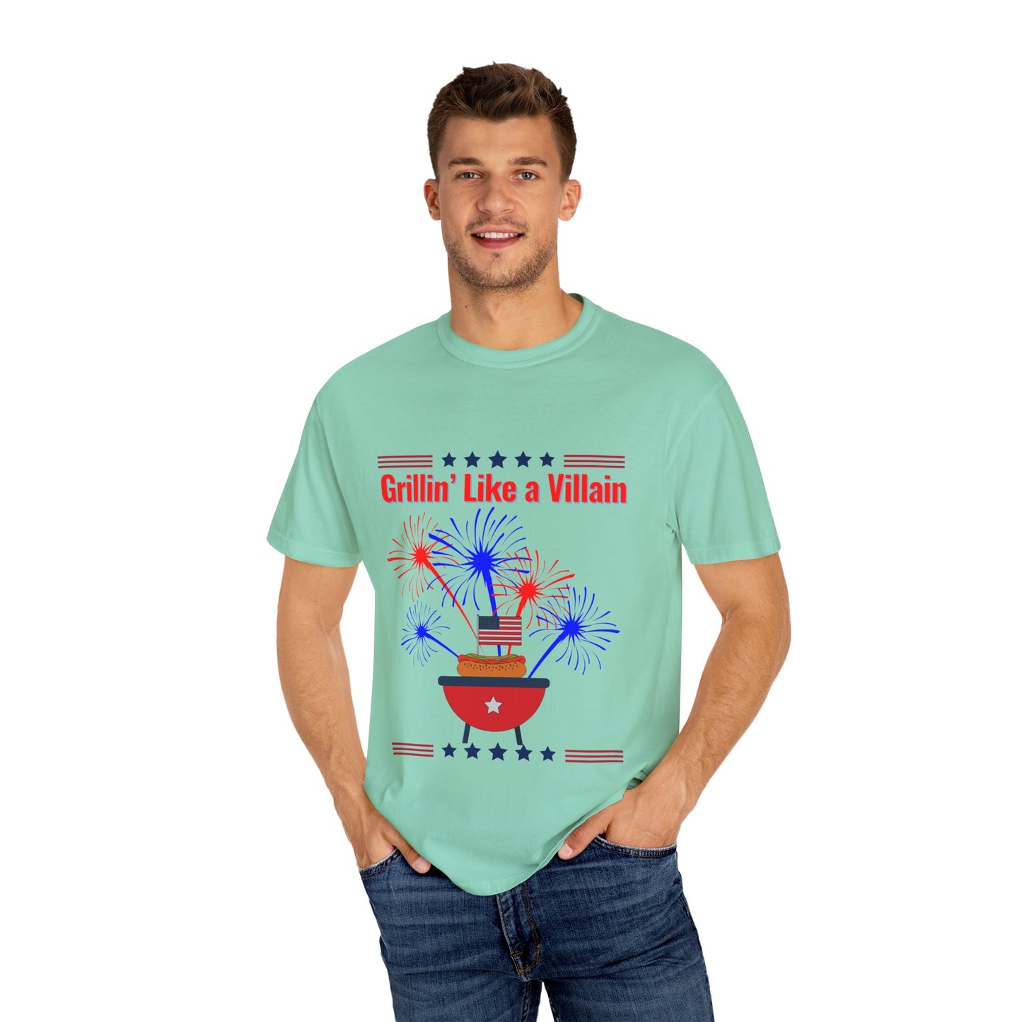 Grillin' Like a Villain Unisex T-Shirt | Patriotic BBQ Tee with Eagle Design