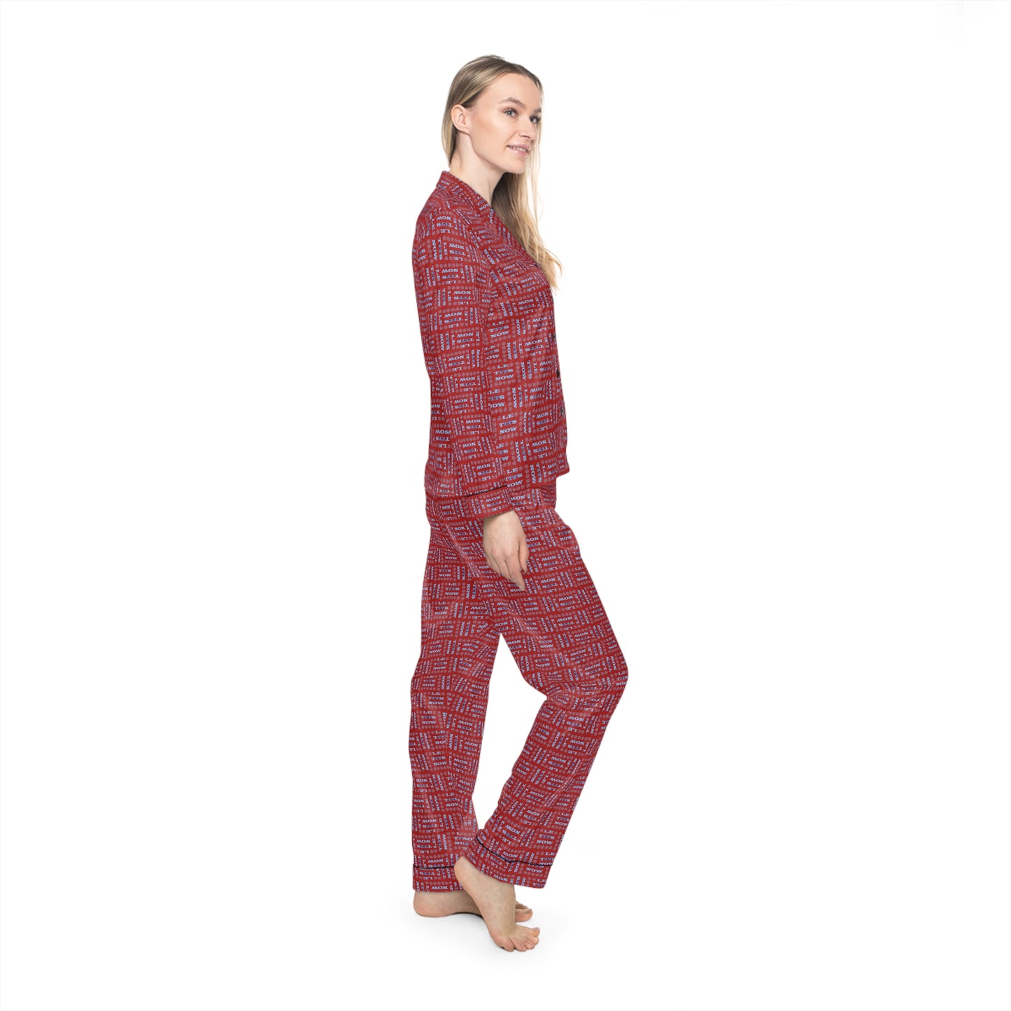 LETitSNOW - Women's Satin Pajamas Set - Bold Red Print, Cozy Nightwear, Perfect for Sleepovers, Birthdays, Mother's Day, Self-Care Days