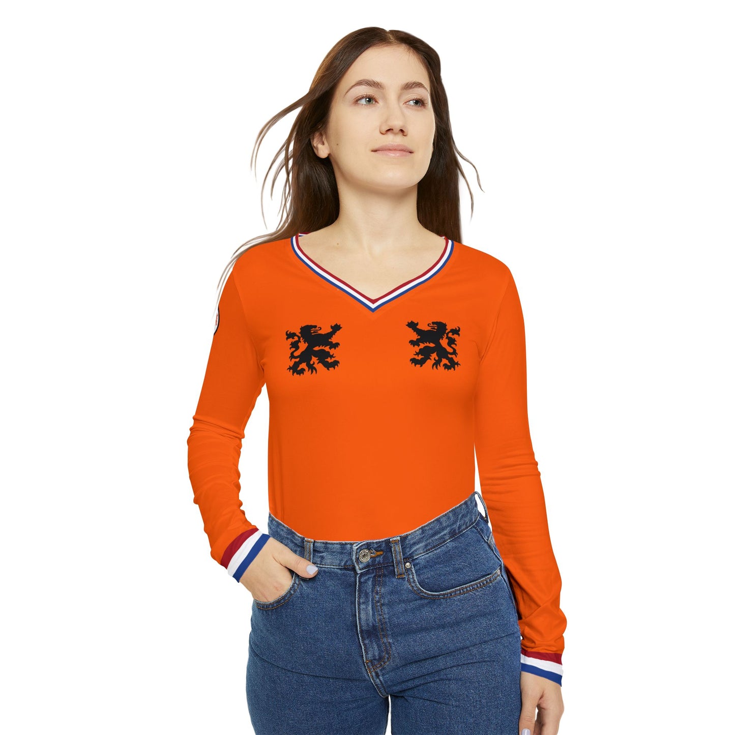 I'm Dutch and I know things - Women's Long Sleeve V-neck Shirt, Sporty Tee, Netherlands Pride Apparel, Fun Gift for Soccer Fans, Casual Wear, Dutch Spirit Gear
