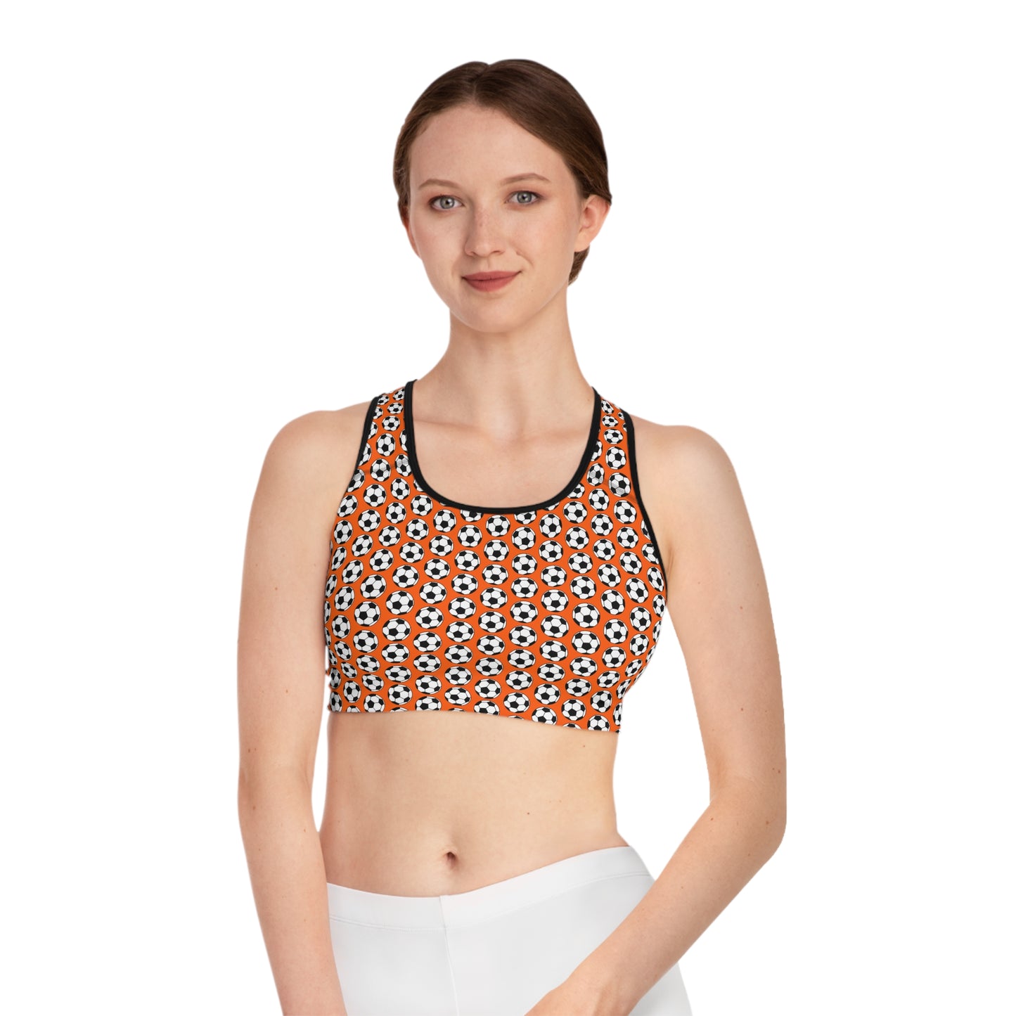 Voetbal Sports Bra, Athletic Top, Workout Gear, Team Apparel, Fitness Wear, Orange Soccer Design, Gift for Athletes