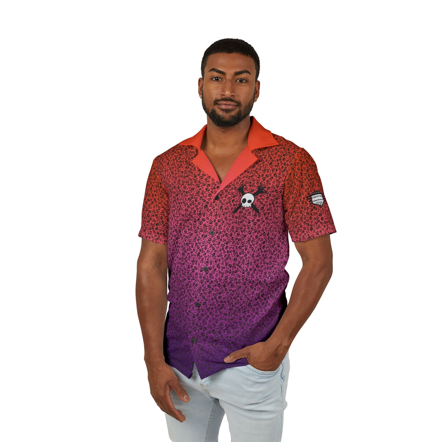 Tee-bone Hawaiian Camp Shirt with Skulls, Beach Vacation Wear, Summer Party Attire, Tropical Outfit, Luau Style