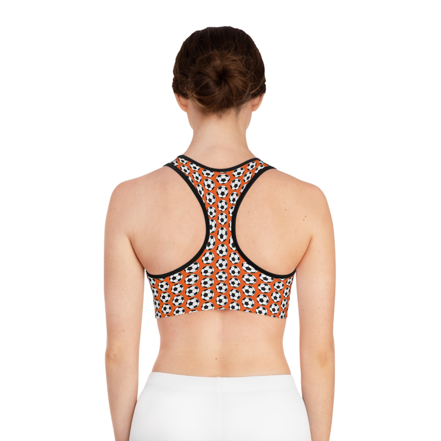 Voetbal Sports Bra, Athletic Top, Workout Gear, Team Apparel, Fitness Wear, Orange Soccer Design, Gift for Athletes