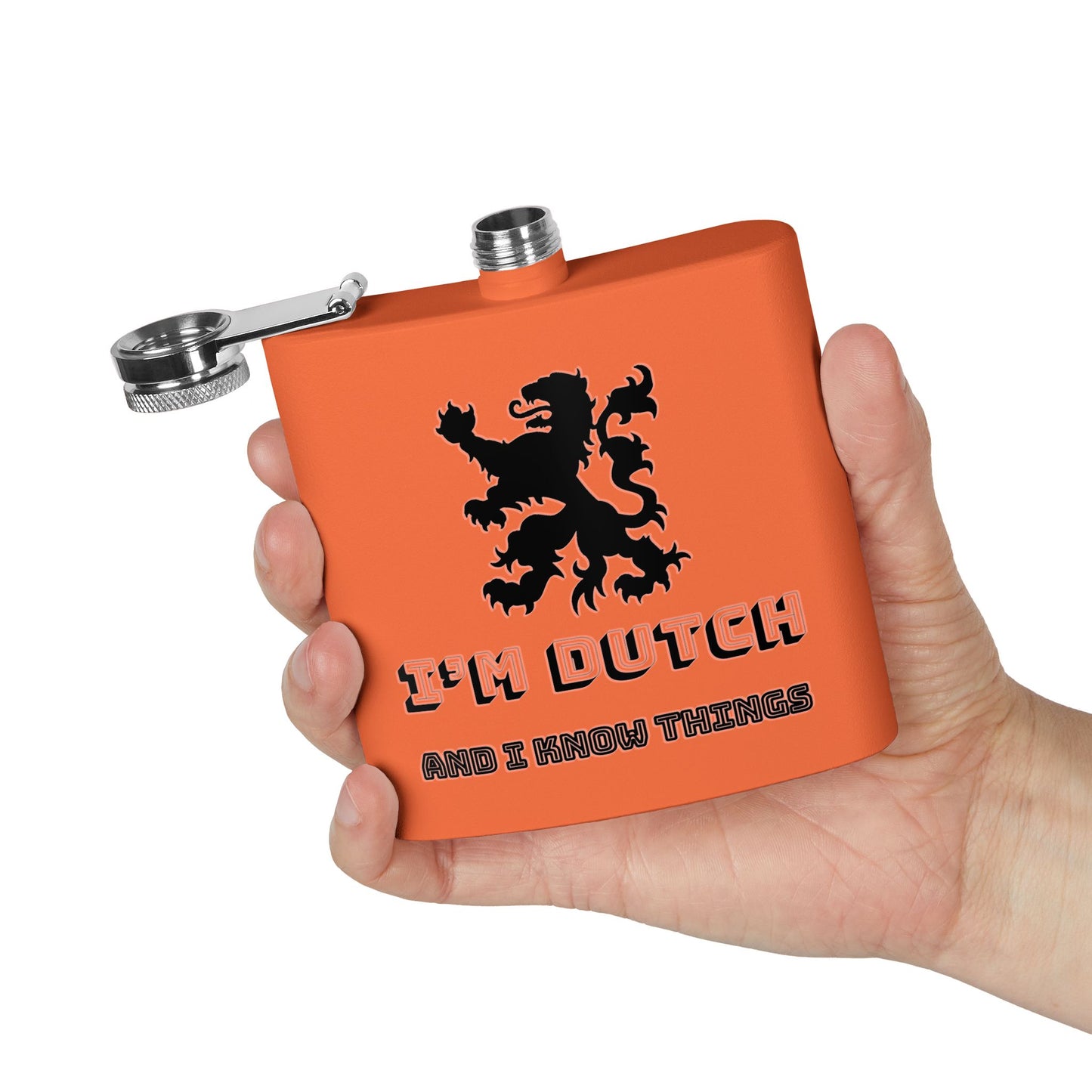 Borreltje I’m Dutch and I Know Things Stainless Steel Flask, Perfect Gift for Parties, Camping, and Celebrations, I'm Dutch and I Know Things