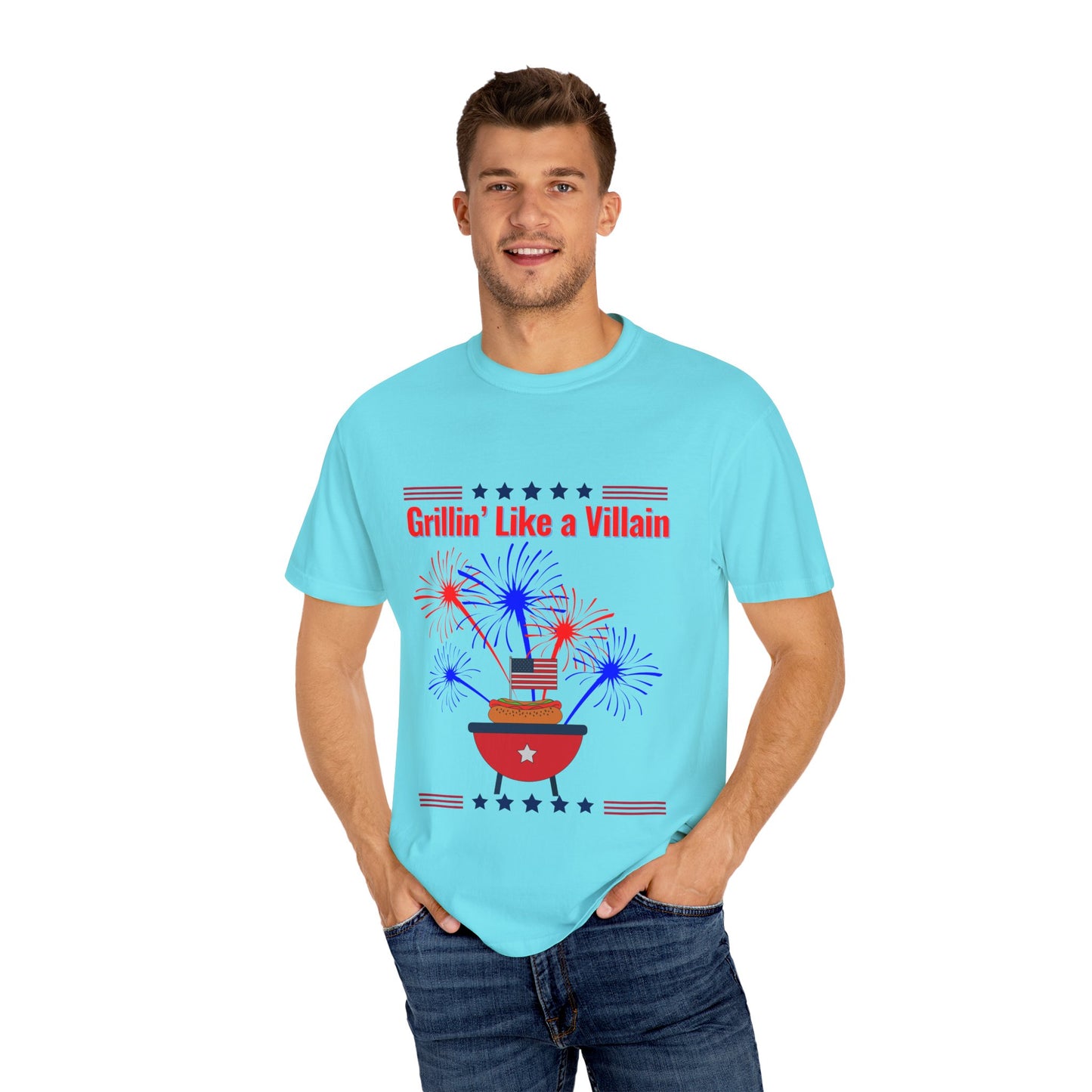 Grillin' Like a Villain Unisex T-Shirt | Patriotic BBQ Tee with Eagle Design