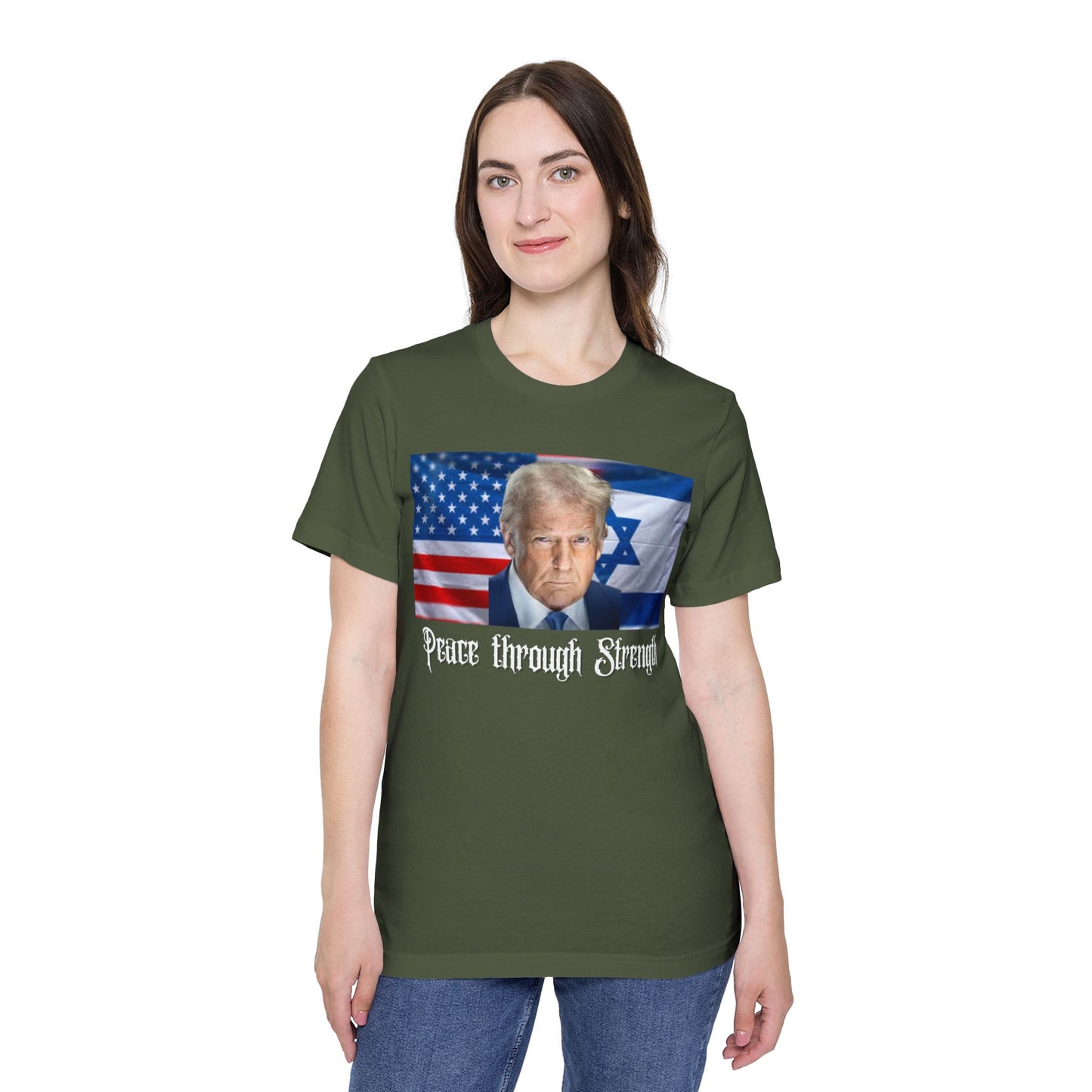 USA-Made Unisex T-Shirt: "Peace through Strength" Design - Perfect for Patriotic Events, Casual Days, or Gifts