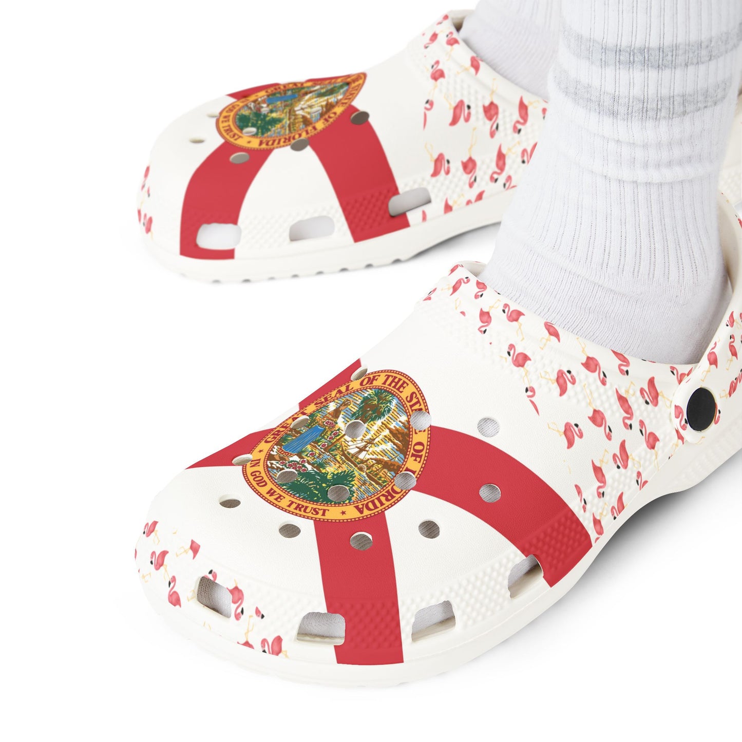 Florida Flamingoes Crocolookalikes, Bright Casual Footwear for Beach Days, Summer Fashion, Vacation, Gift Idea