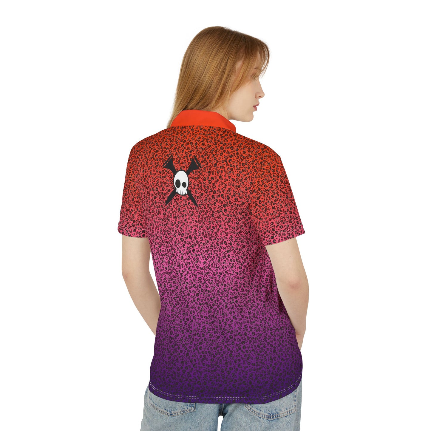 Tee-bone Bold Red-Purple Gradient skull Pattern Stylish Unisex Polo Shirt for Men and Women