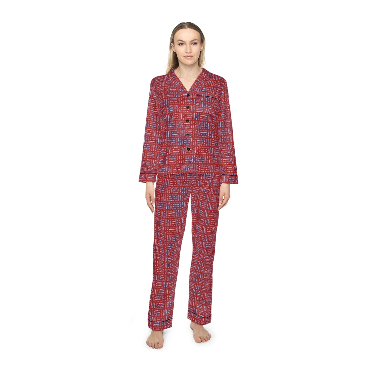 LETitSNOW - Women's Satin Pajamas Set - Bold Red Print, Cozy Nightwear, Perfect for Sleepovers, Birthdays, Mother's Day, Self-Care Days