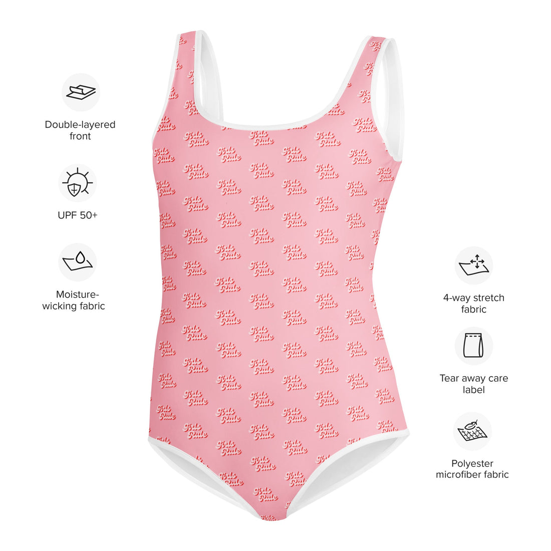 Girls Rule!!! All-Over Print Youth Swimsuit Rocks the Pool