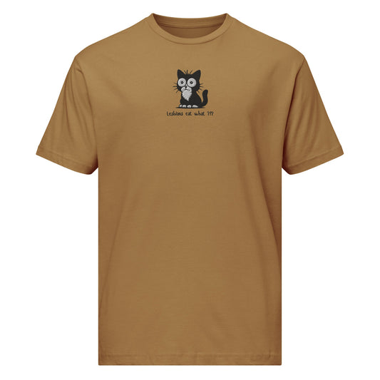 Lesbians Eat What?!? Embroidered Fine Jersey Tee