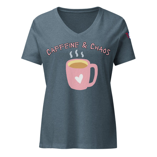 Fuel Your Chaos: 'Caffeine & Chaos' Women's Relaxed V-Neck Tee