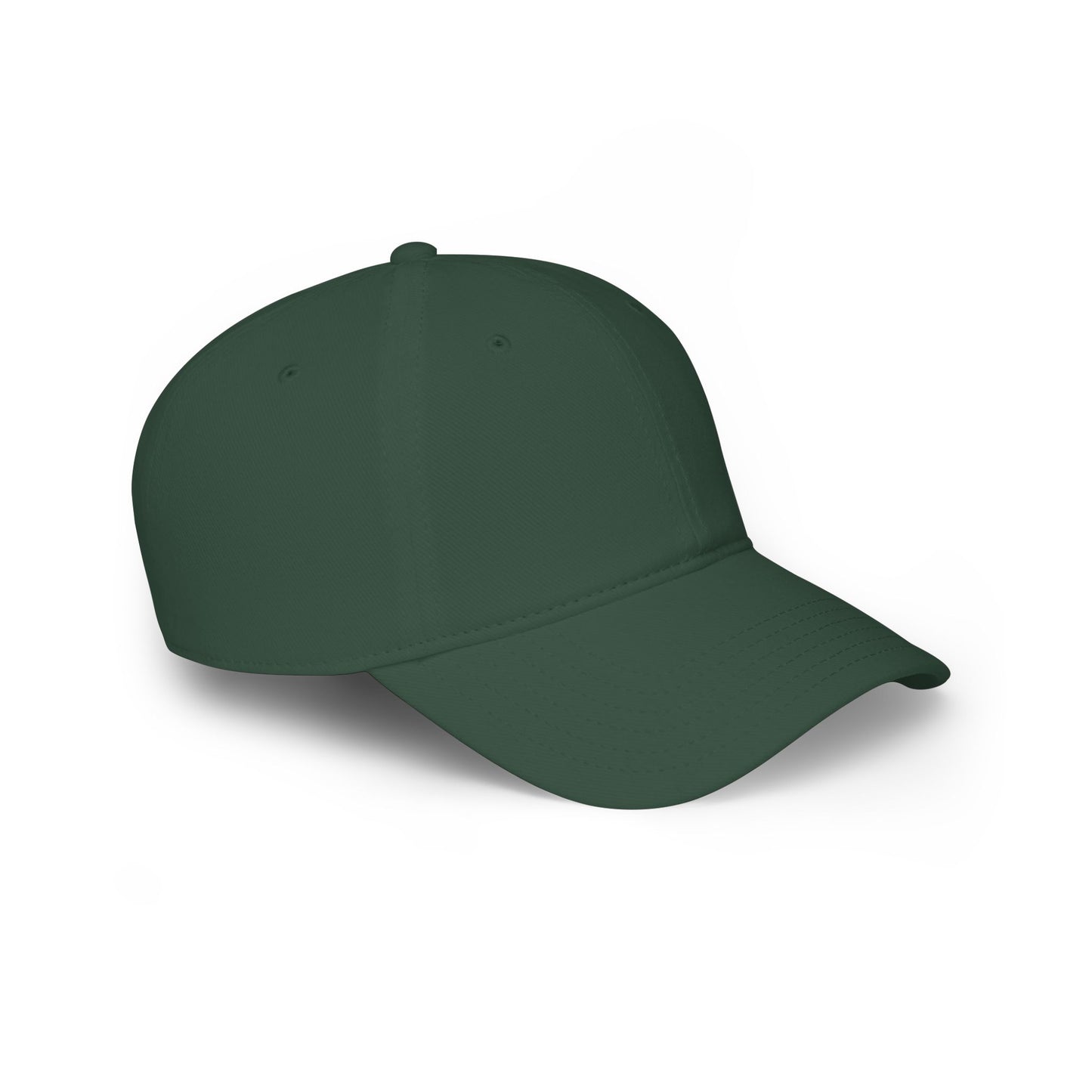 Right side profile of dark green low-profile baseball cap, no design visible