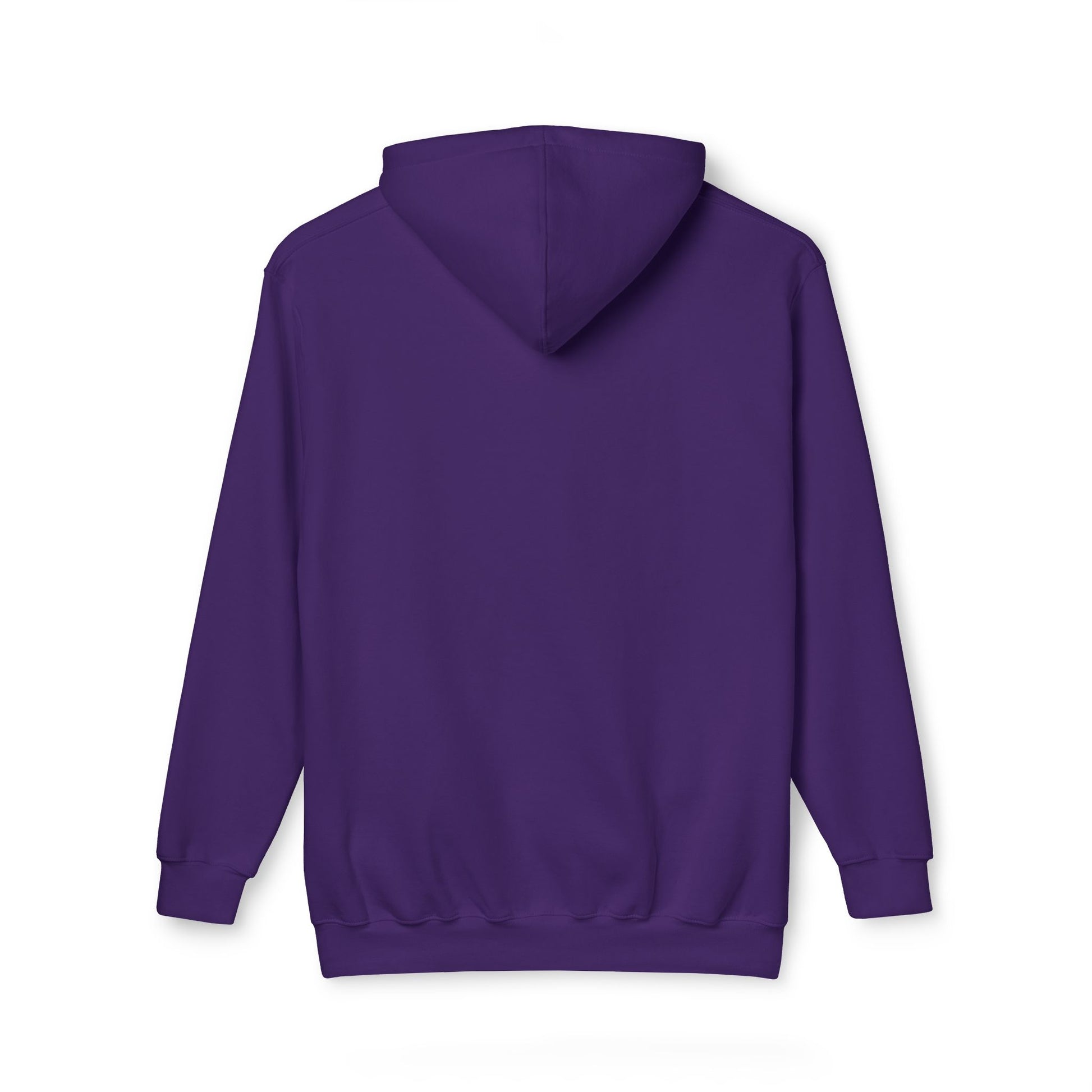 Plain back of purple hoodie, sturdy pullover with ribbed details