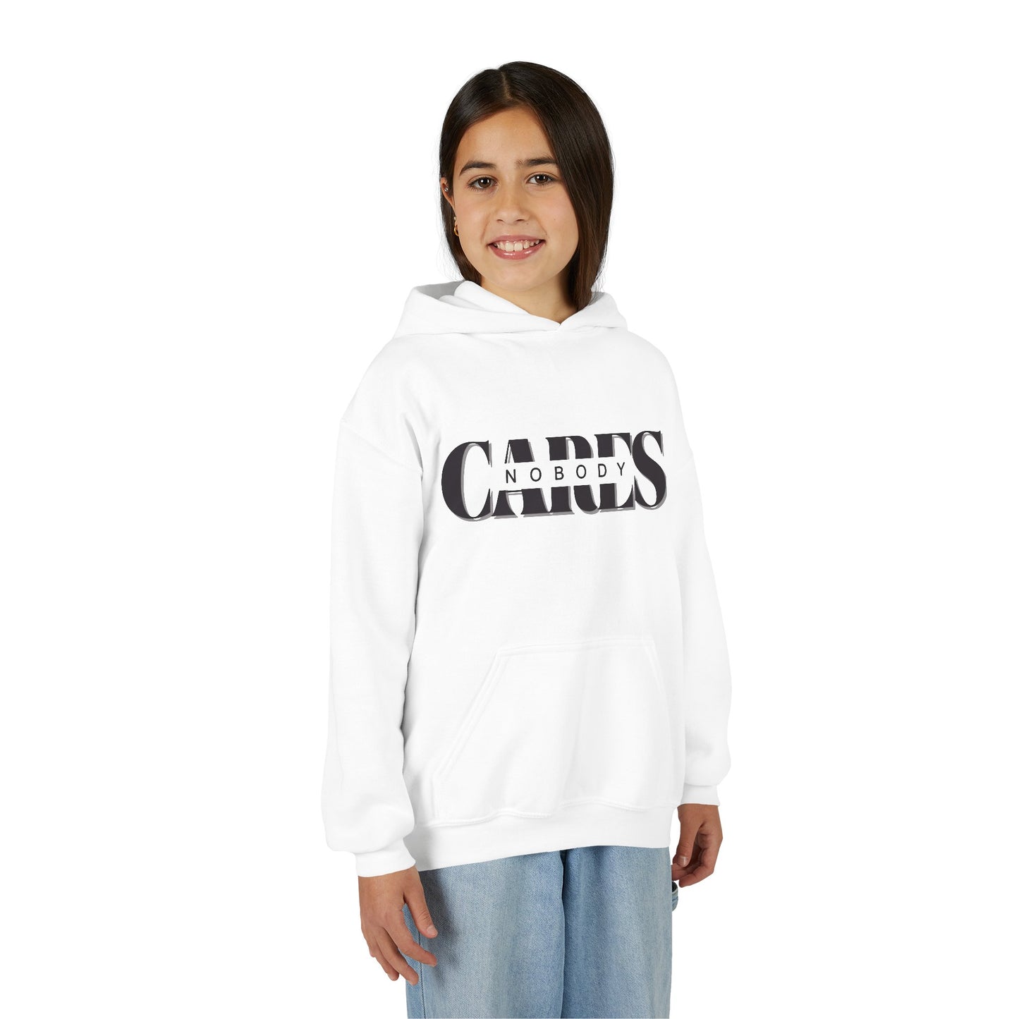 NOBODY CARES - Youth Heavy Blend Hooded Sweatshirt - Statement Hoodie for Trendy Teens