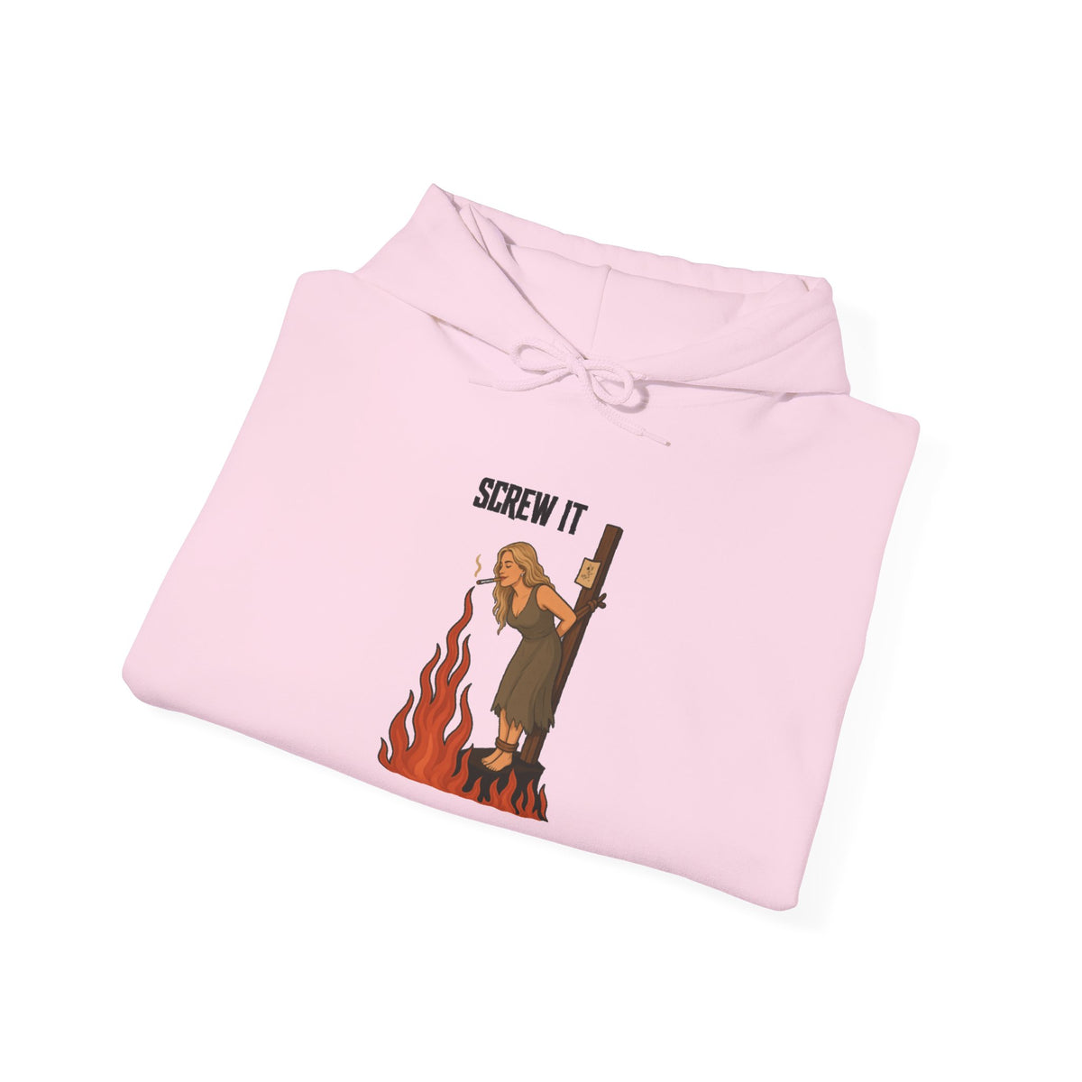 Screw It Hoodie – Funny Retro Character Flaming Witch Graphic Sweatshirt