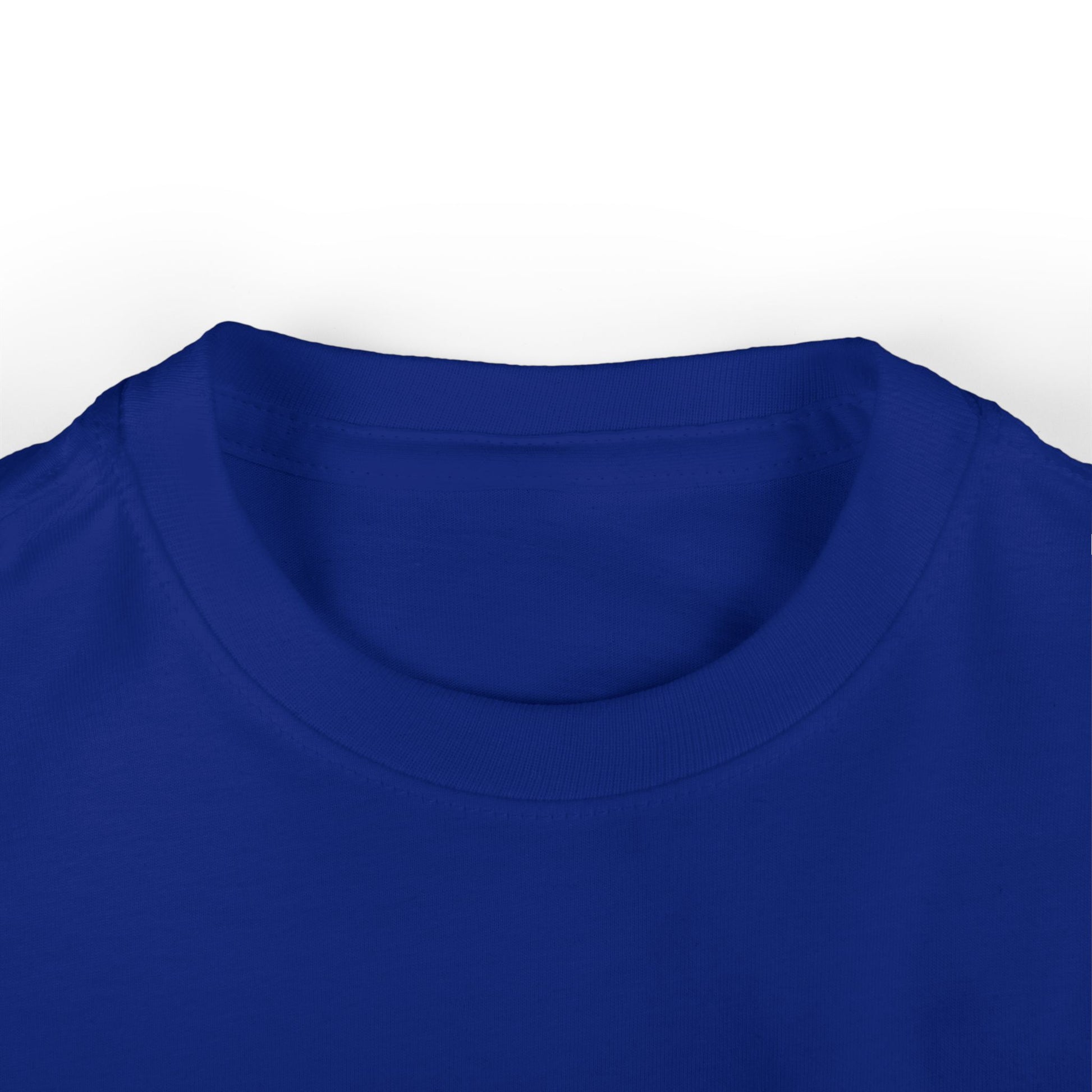 Close-up ribbed collar on navy blue 'Mountain Biker in training' infant tee