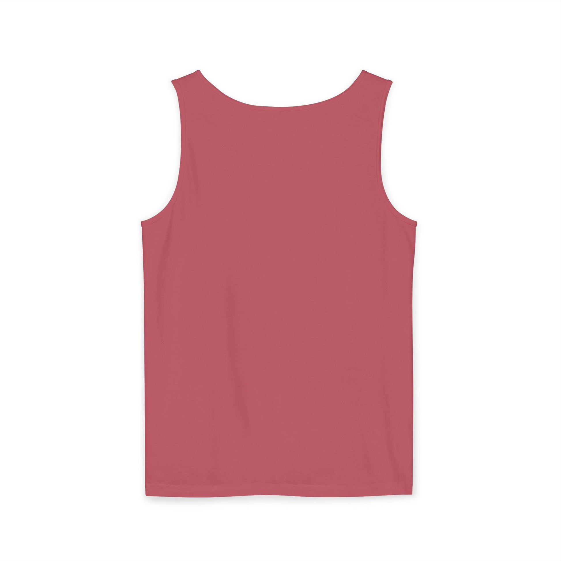 Back view of plain vibrant pink workout tank top on white background