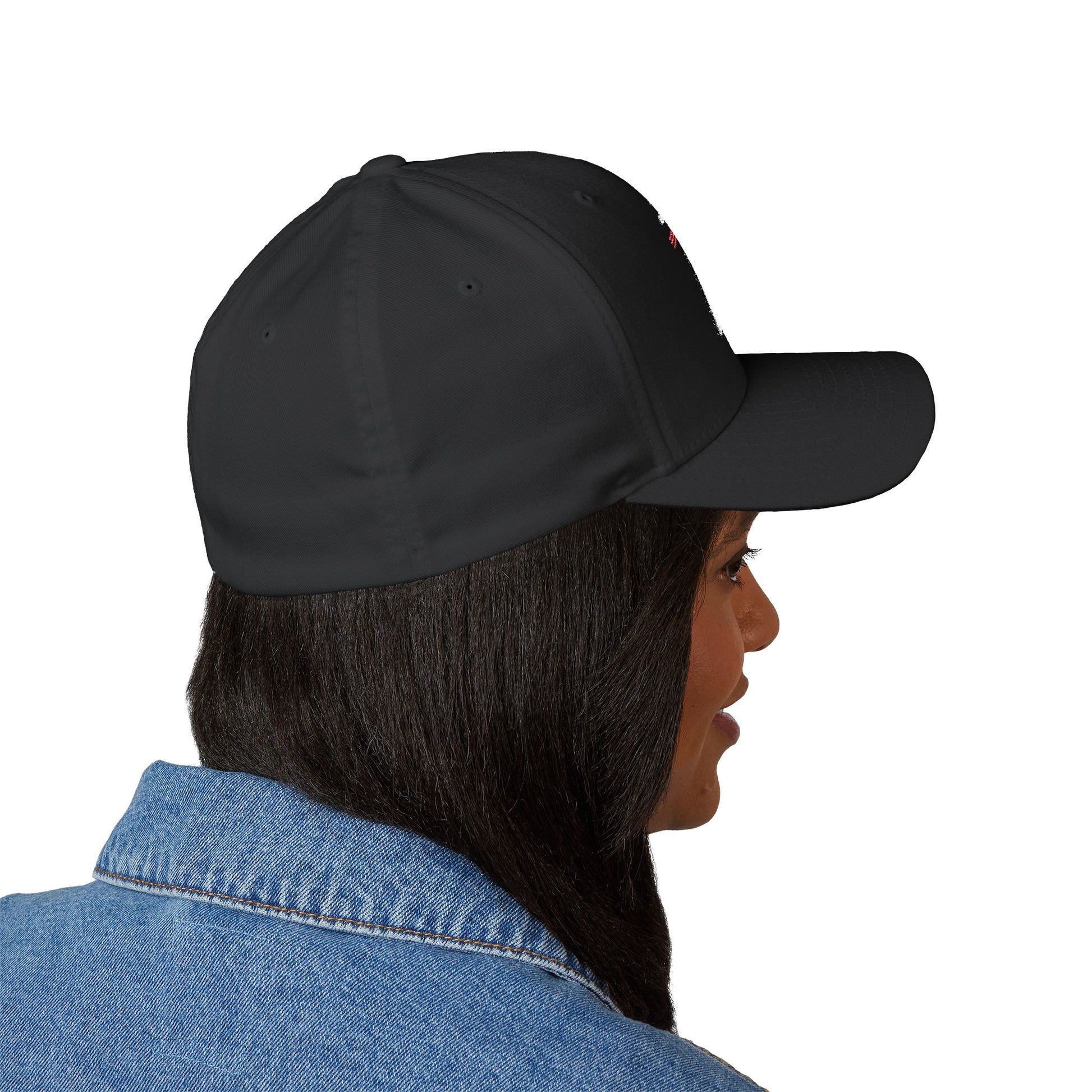 Back view of red "Stand With ICE" cap with breathable eyelets, structured crown, silver undervisor