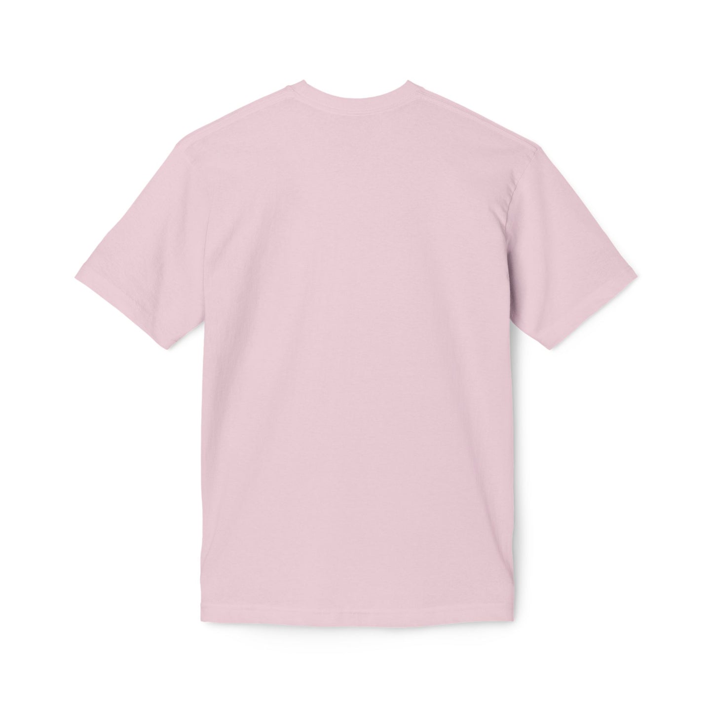 Back view of plain light pink short-sleeve tee, soft and stir-ready