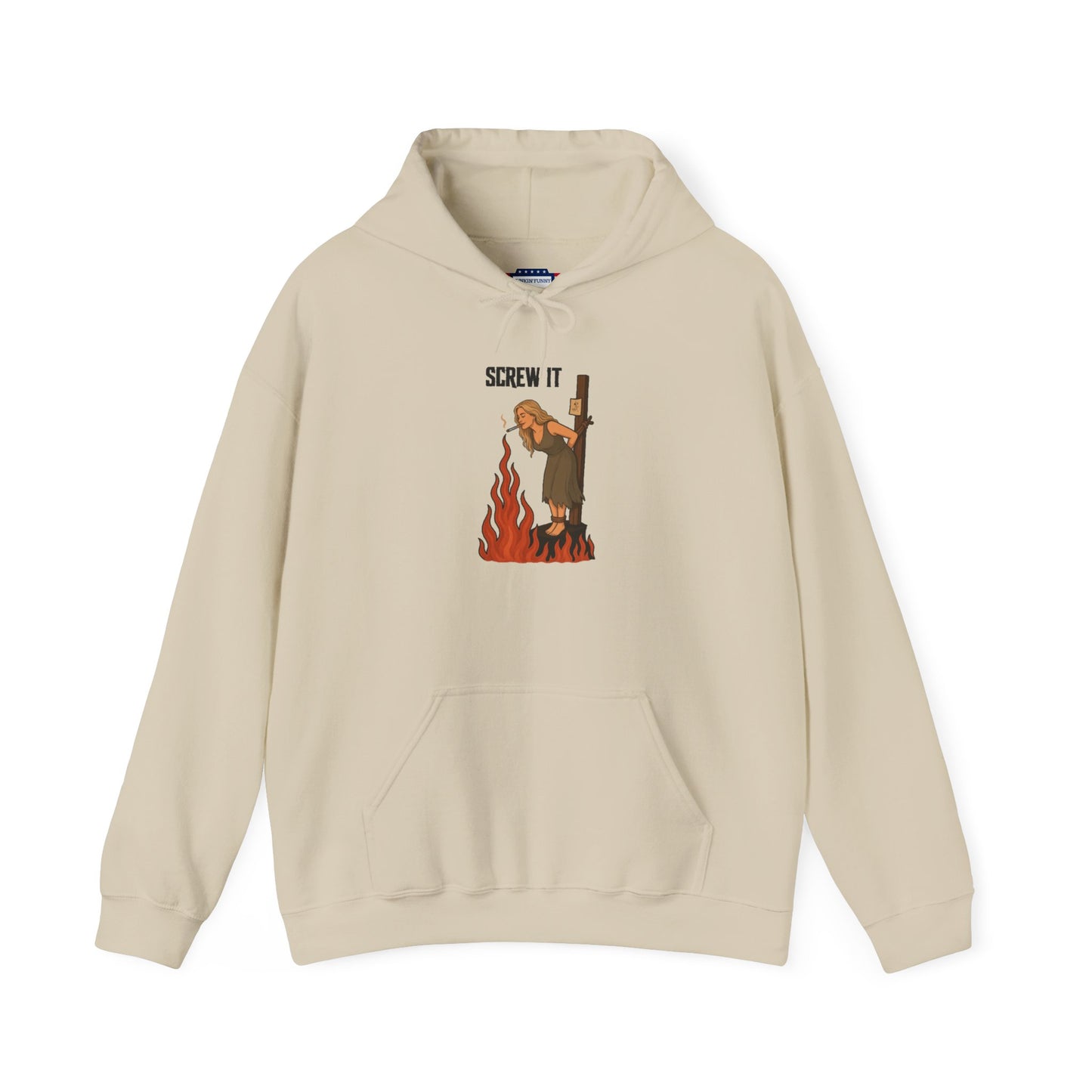 Screw It Hoodie – Funny Retro Character Flaming Witch Graphic Sweatshirt