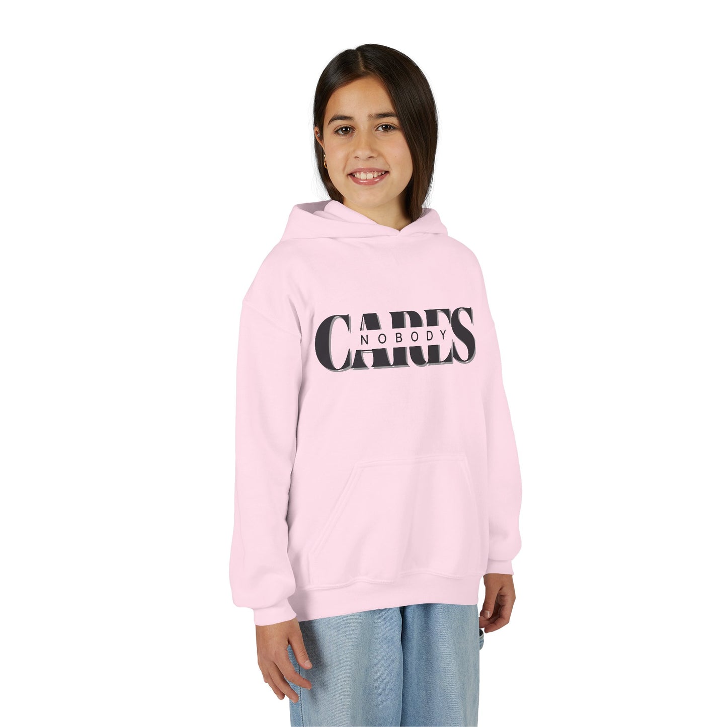 NOBODY CARES - Youth Heavy Blend Hooded Sweatshirt - Statement Hoodie for Trendy Teens