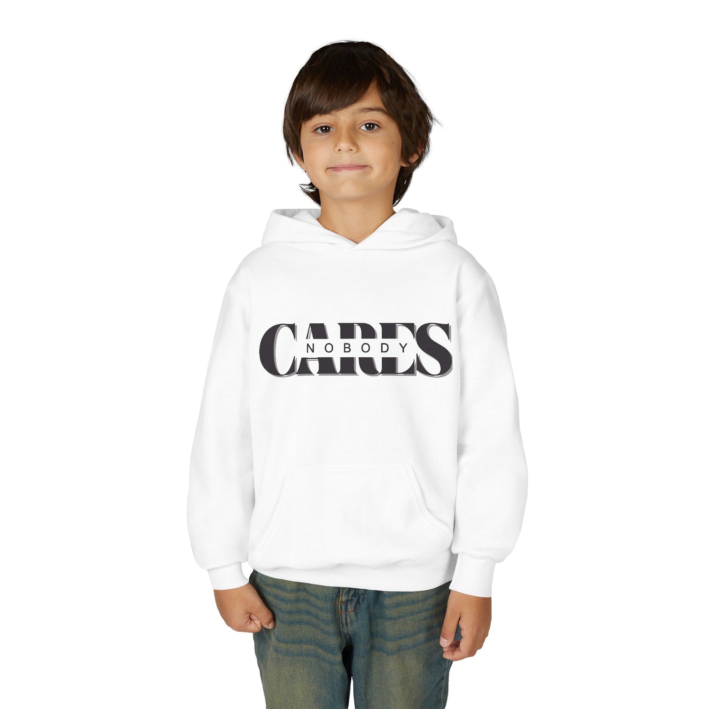 NOBODY CARES - Youth Heavy Blend Hooded Sweatshirt - Statement Hoodie for Trendy Teens