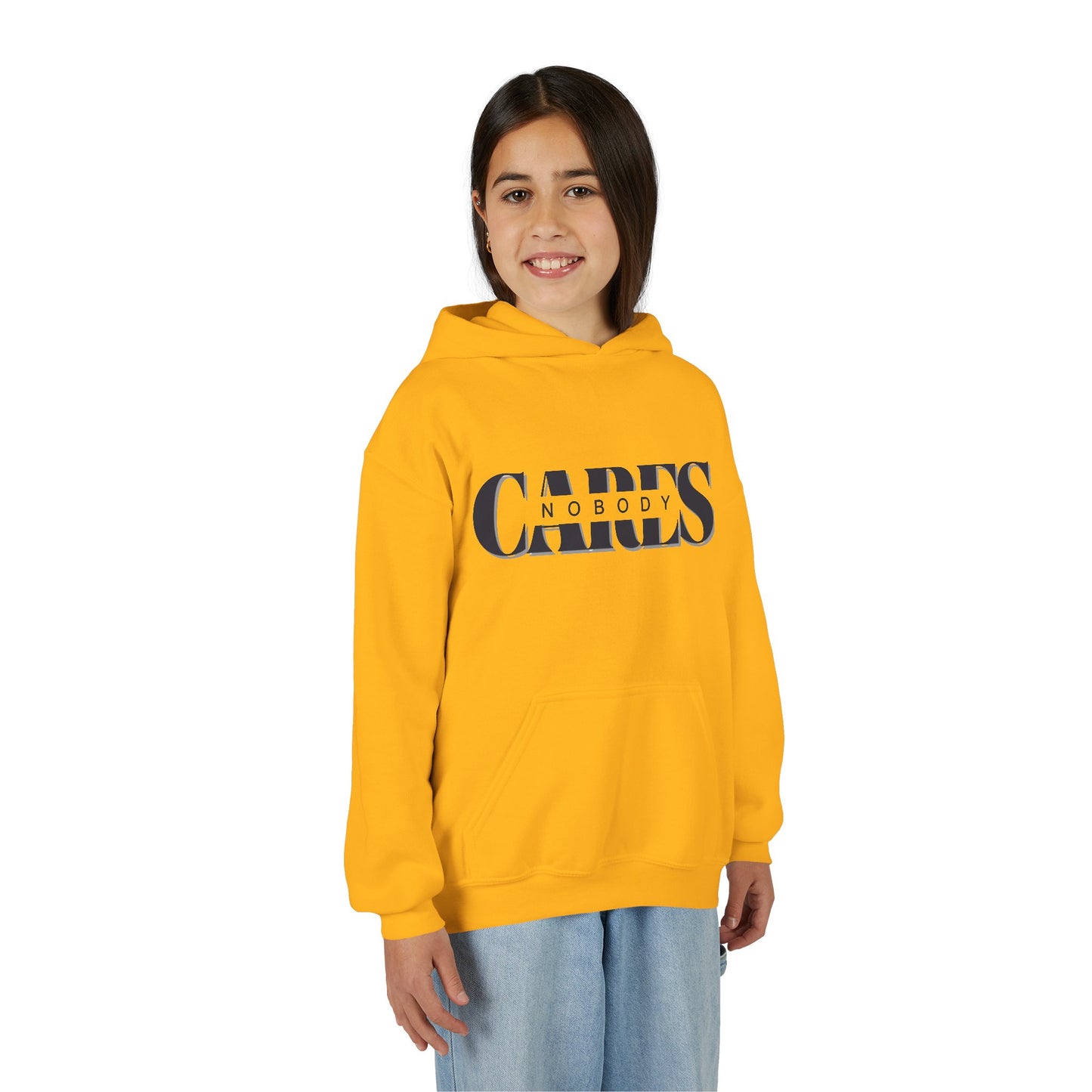 NOBODY CARES - Youth Heavy Blend Hooded Sweatshirt - Statement Hoodie for Trendy Teens