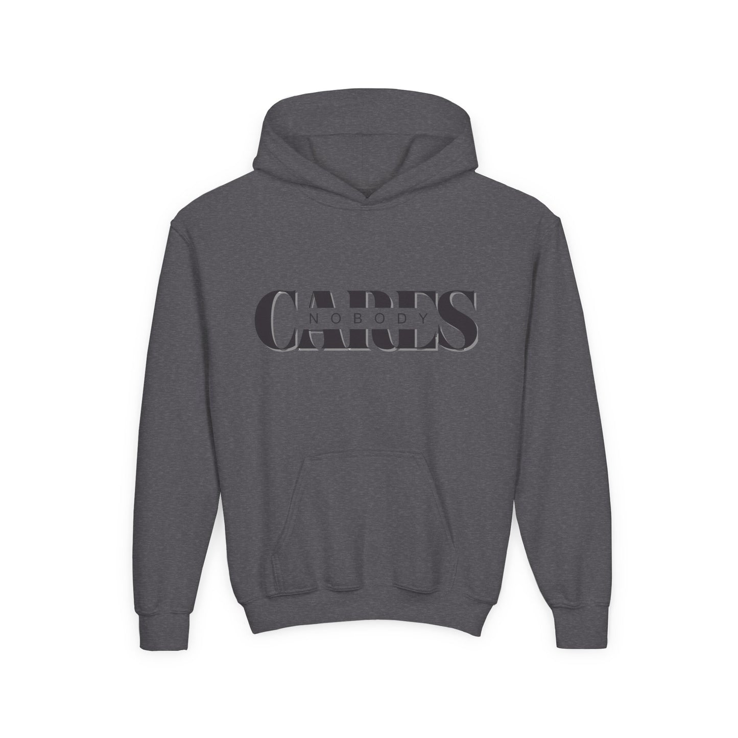 NOBODY CARES - Youth Heavy Blend Hooded Sweatshirt - Statement Hoodie for Trendy Teens