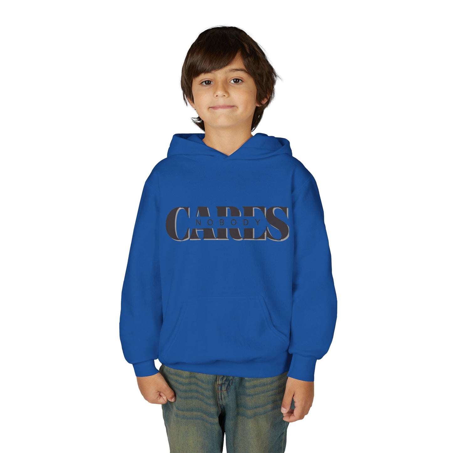 NOBODY CARES - Youth Heavy Blend Hooded Sweatshirt - Statement Hoodie for Trendy Teens
