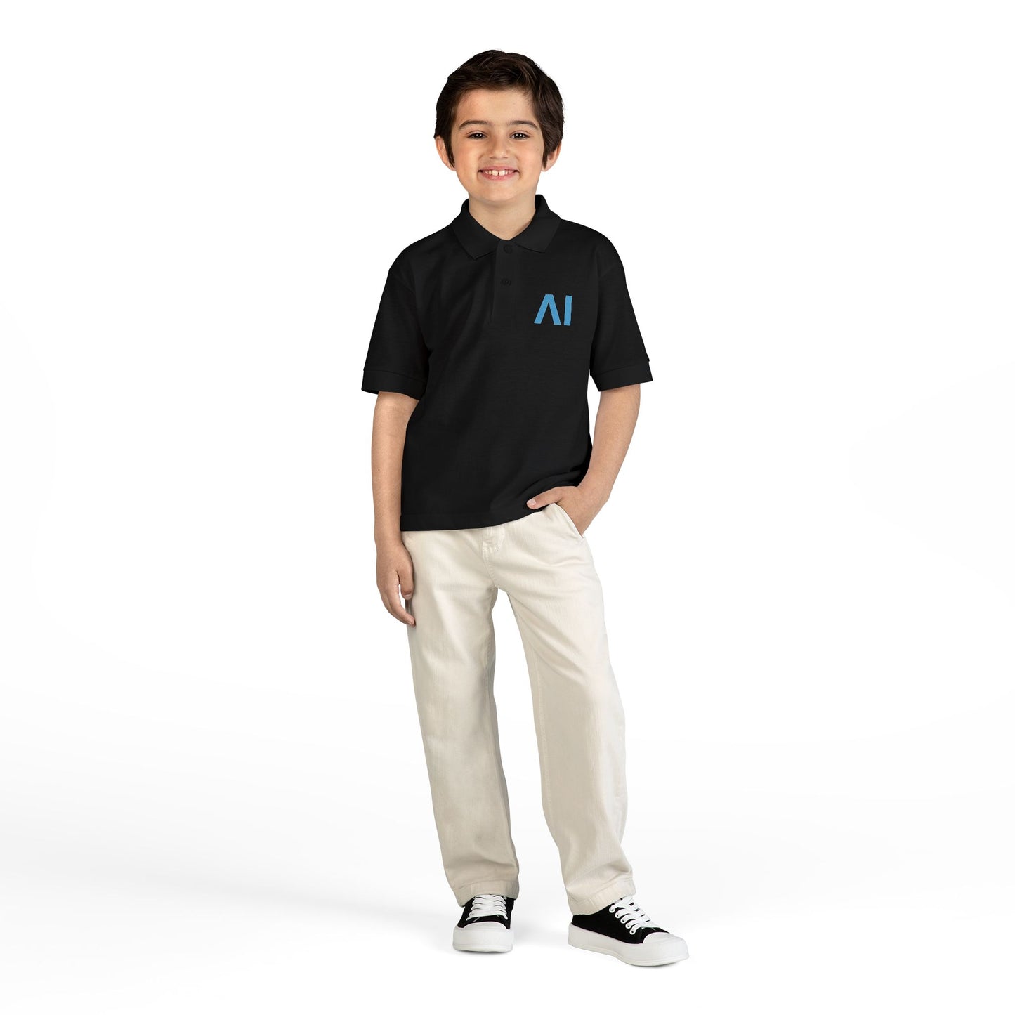 NeurolythicAI Youth Polo Shirt — Black Kids' Tech Logo Polo