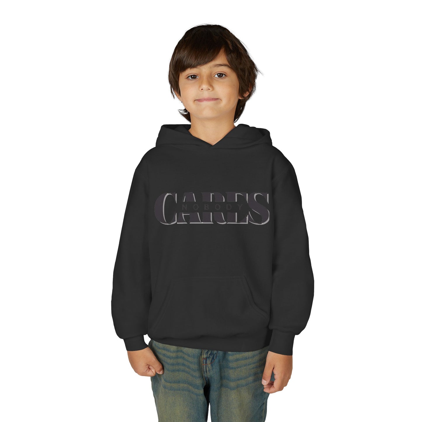 NOBODY CARES - Youth Heavy Blend Hooded Sweatshirt - Statement Hoodie for Trendy Teens