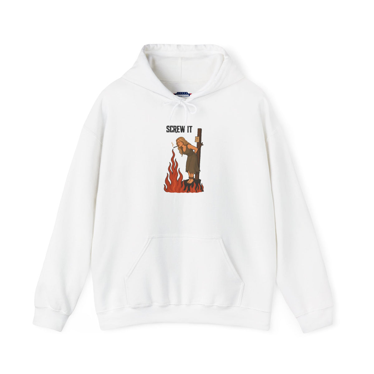 Screw It Hoodie – Funny Retro Character Flaming Witch Graphic Sweatshirt