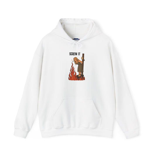 Screw It Hoodie – Funny Retro Character Flaming Witch Graphic Sweatshirt