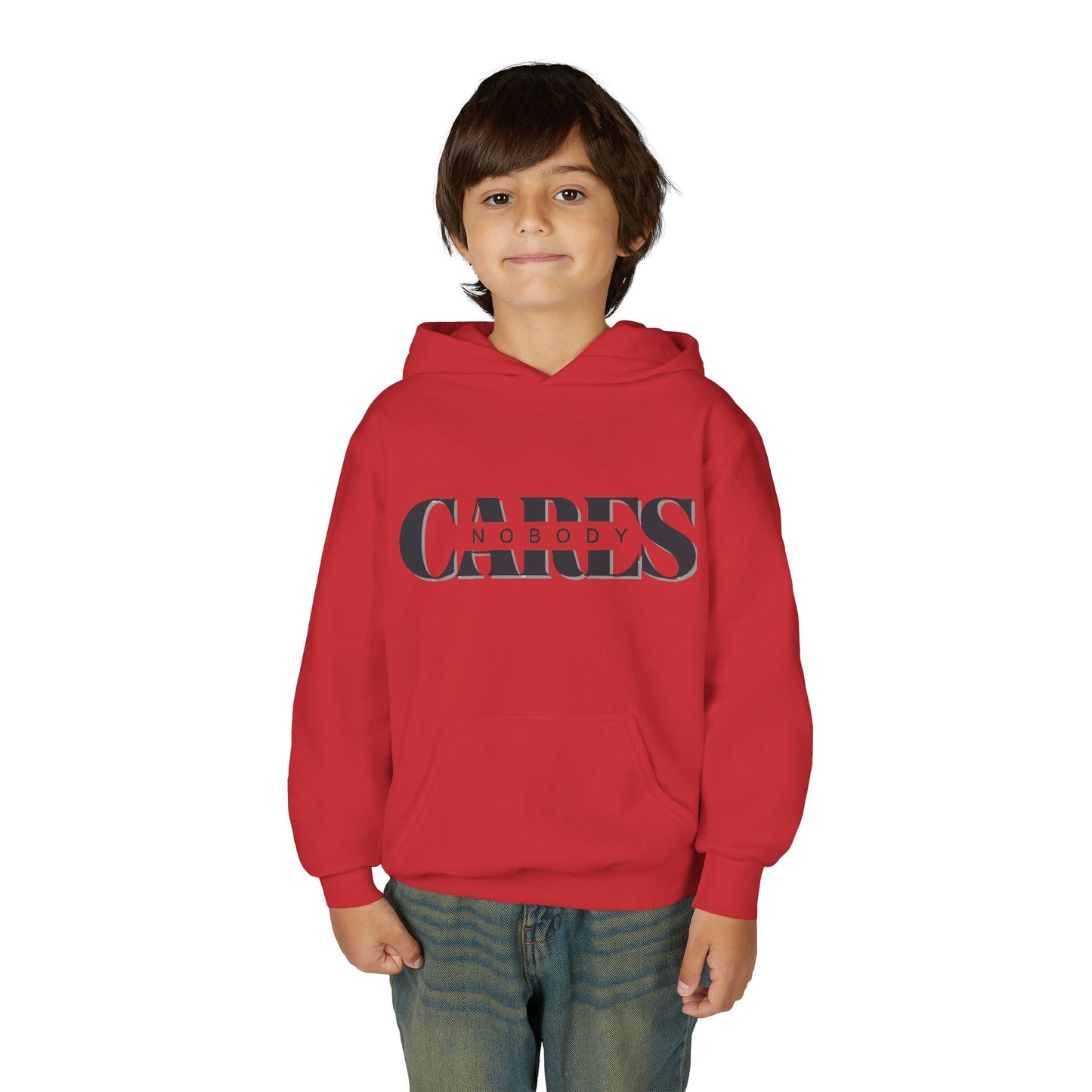 NOBODY CARES - Youth Heavy Blend Hooded Sweatshirt - Statement Hoodie for Trendy Teens