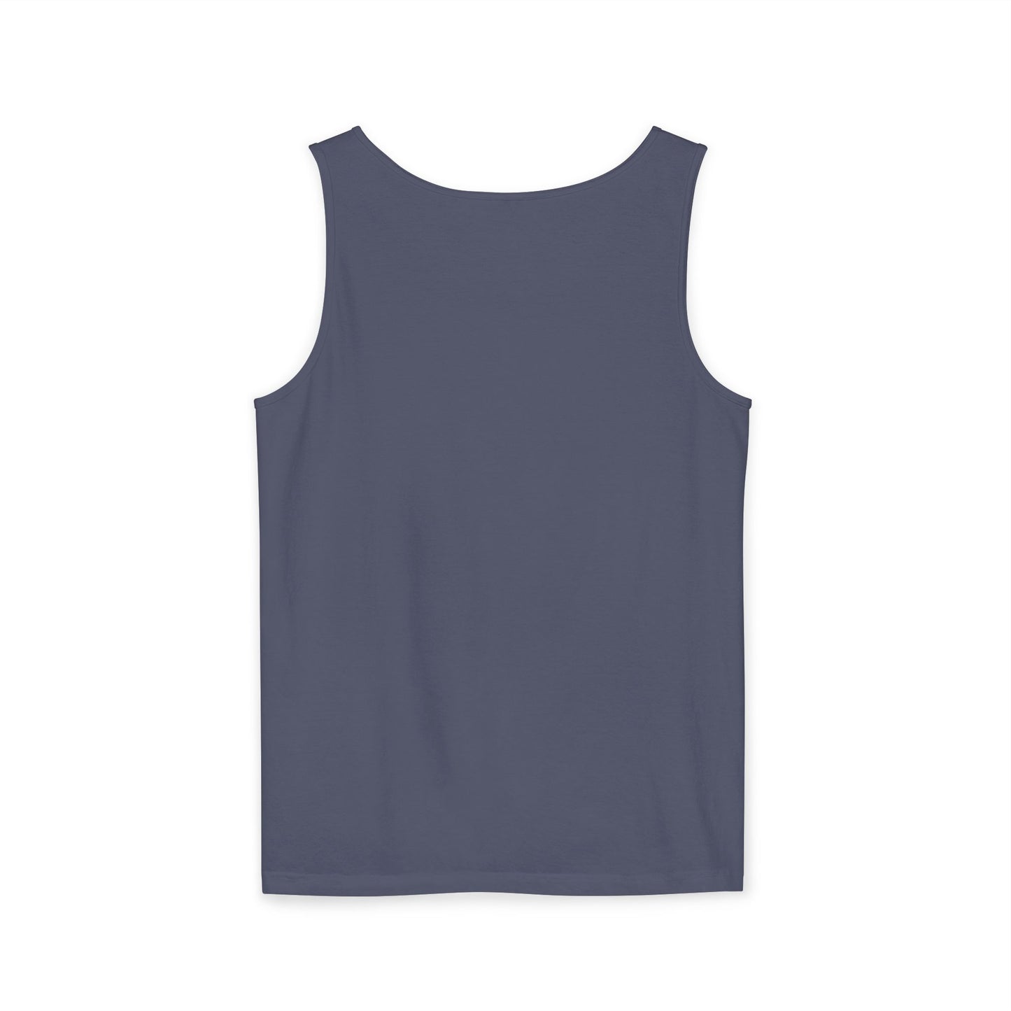 Back view of plain navy blue tank top, sleek and ready for workout dips