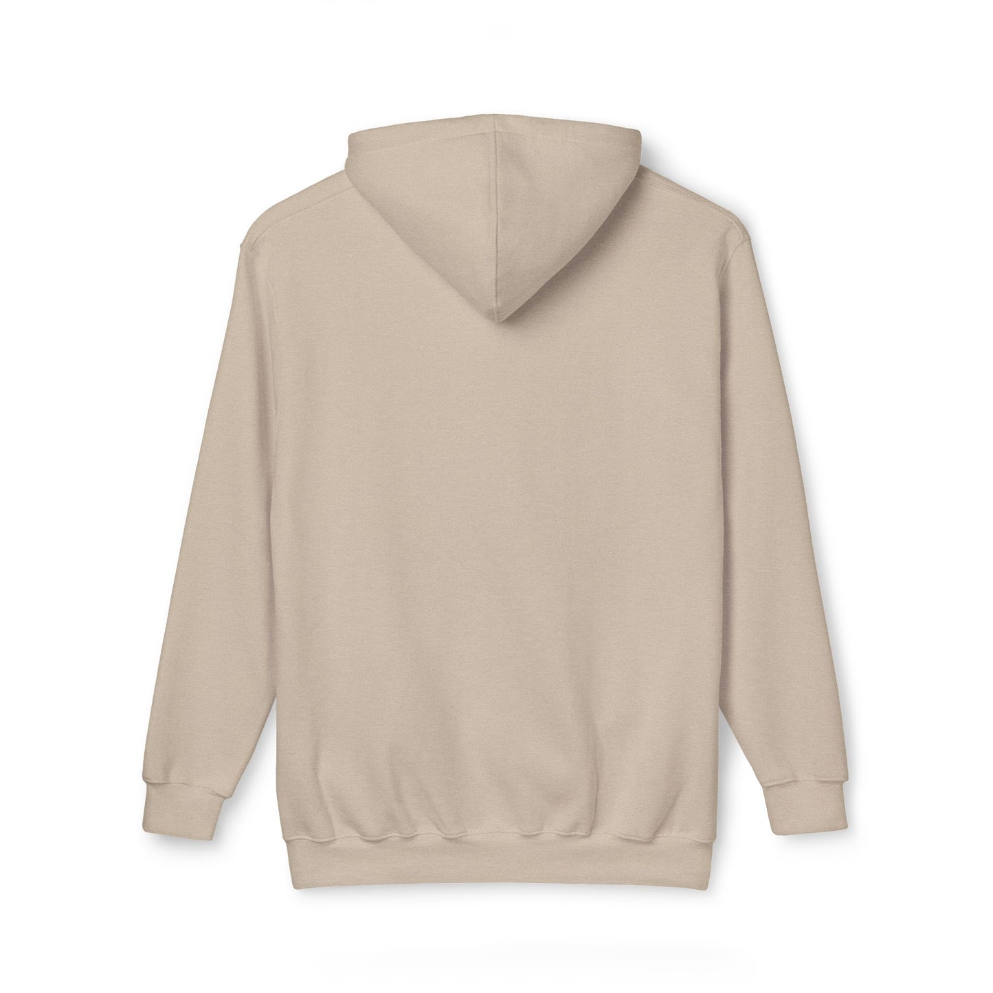 Back view of sand beige hoodie, understated style for towel-packing adventurers