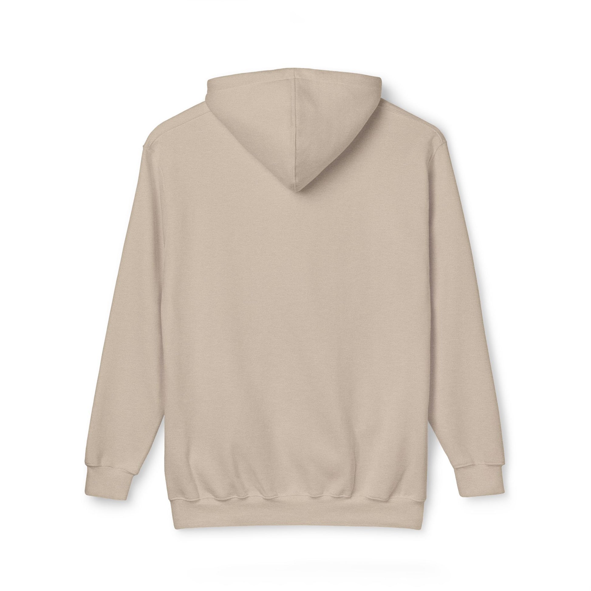 Back view of sand beige hoodie, understated style for towel-packing adventurers