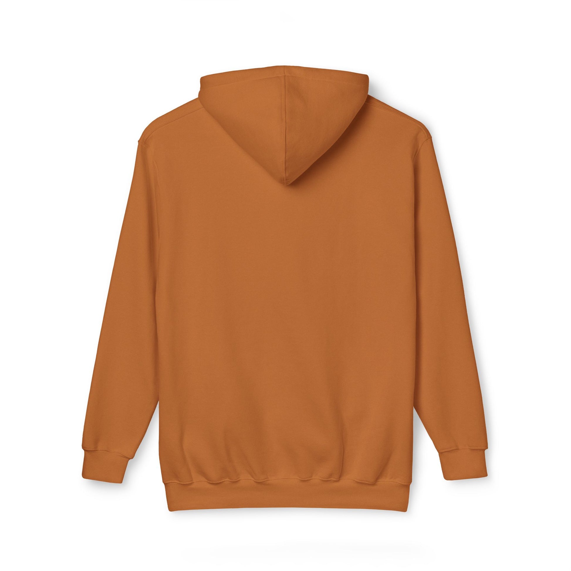 Plain bright orange hoodie back, relaxed fit with ribbed hem and hood drawstrings