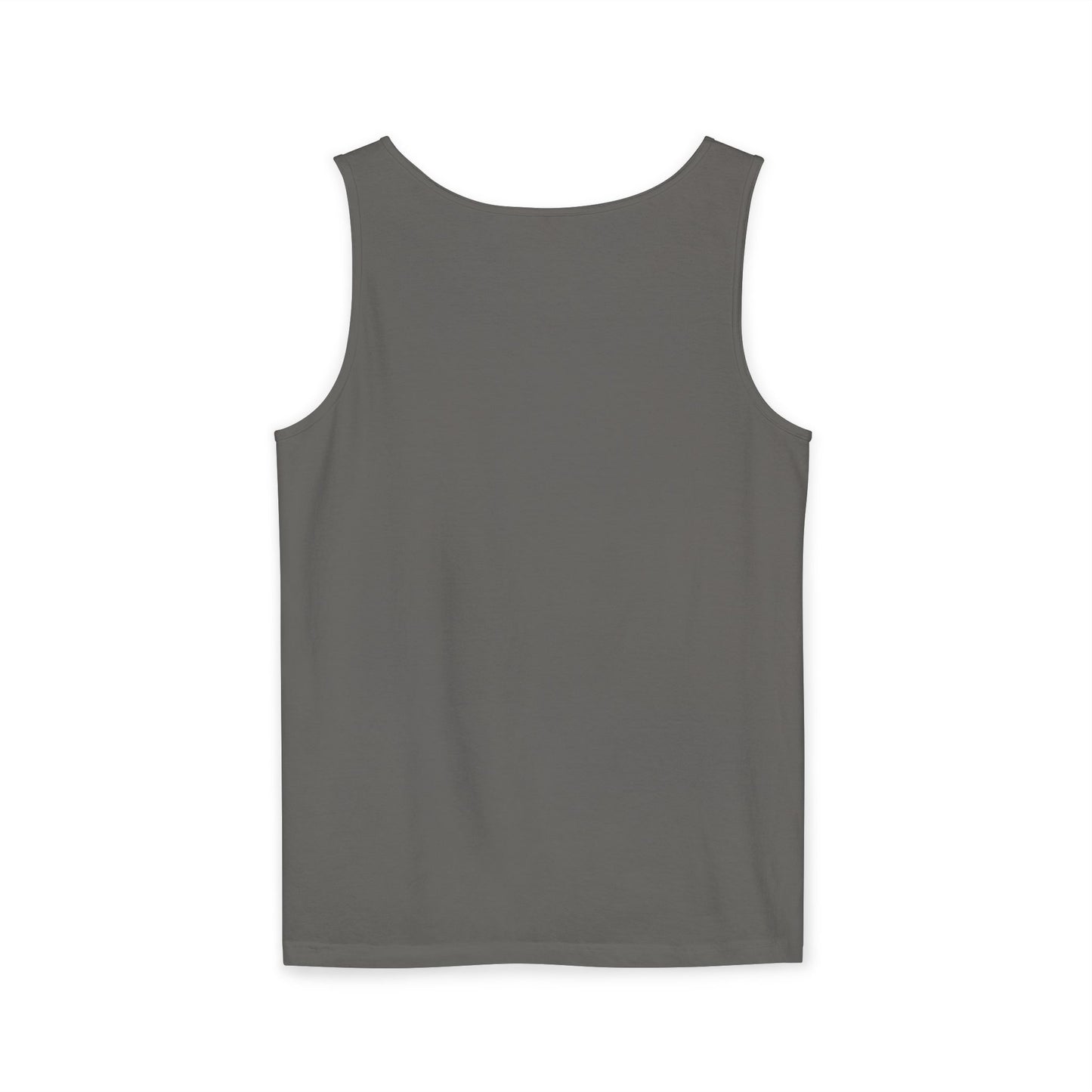 Plain back view of heather gray sleeveless tank top