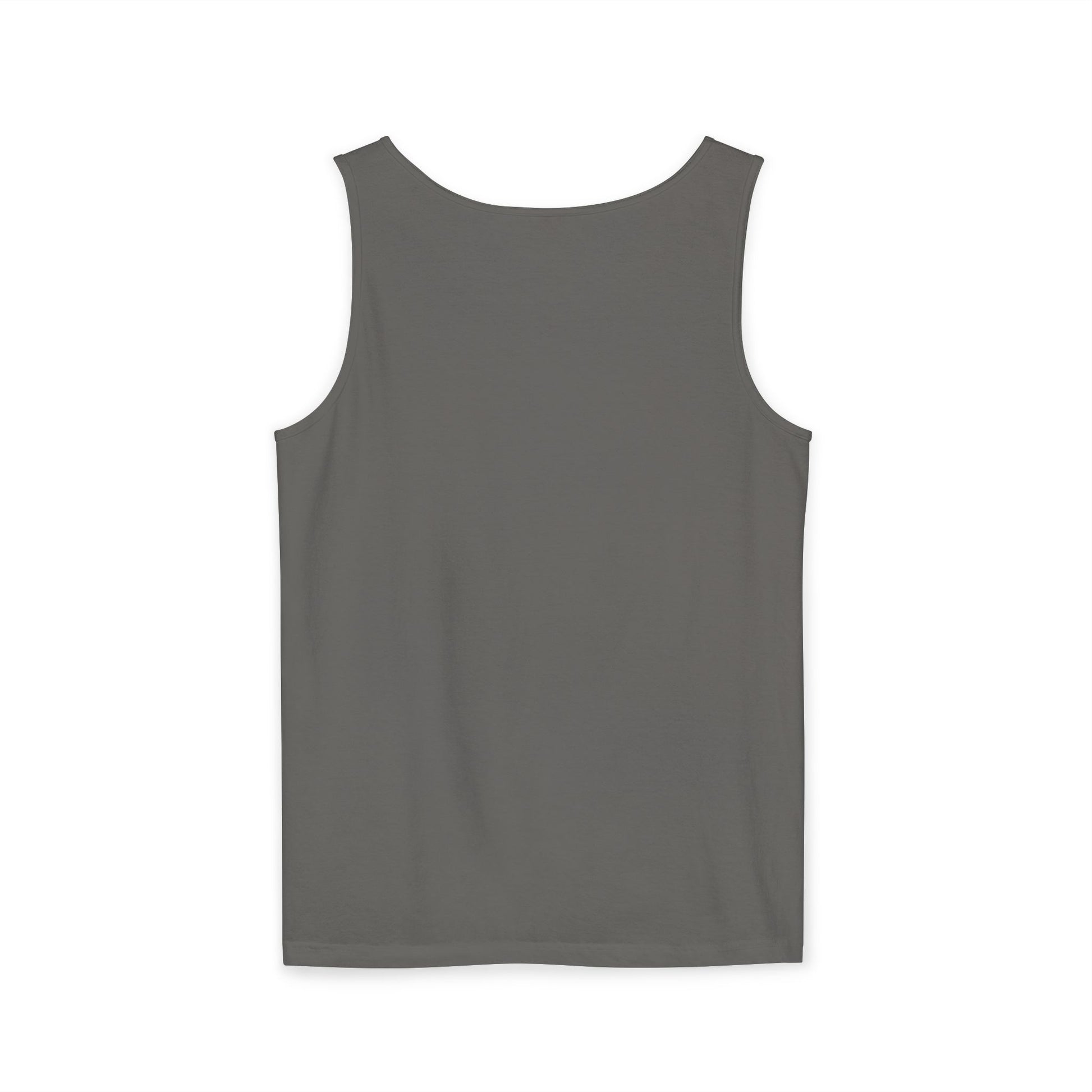 Plain back view of heather gray sleeveless tank top