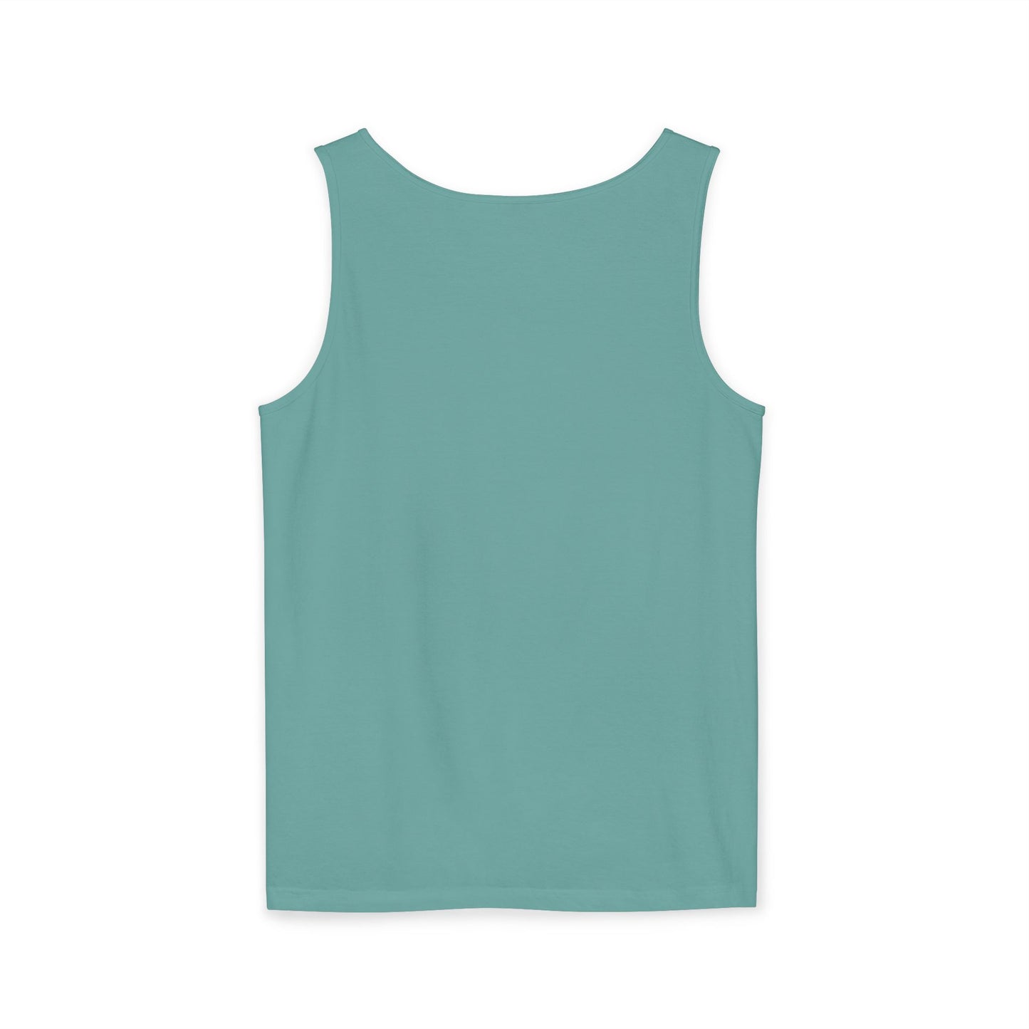 Back view of plain seafoam green workout tank top, clean sleeveless design