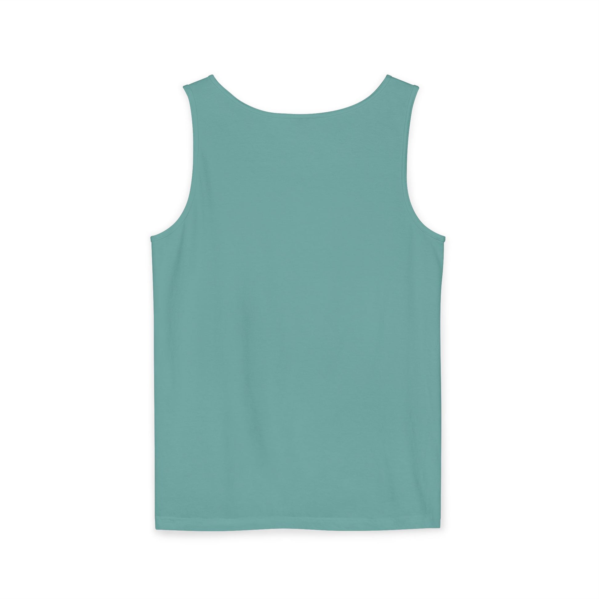 Back view of plain seafoam green workout tank top, clean sleeveless design