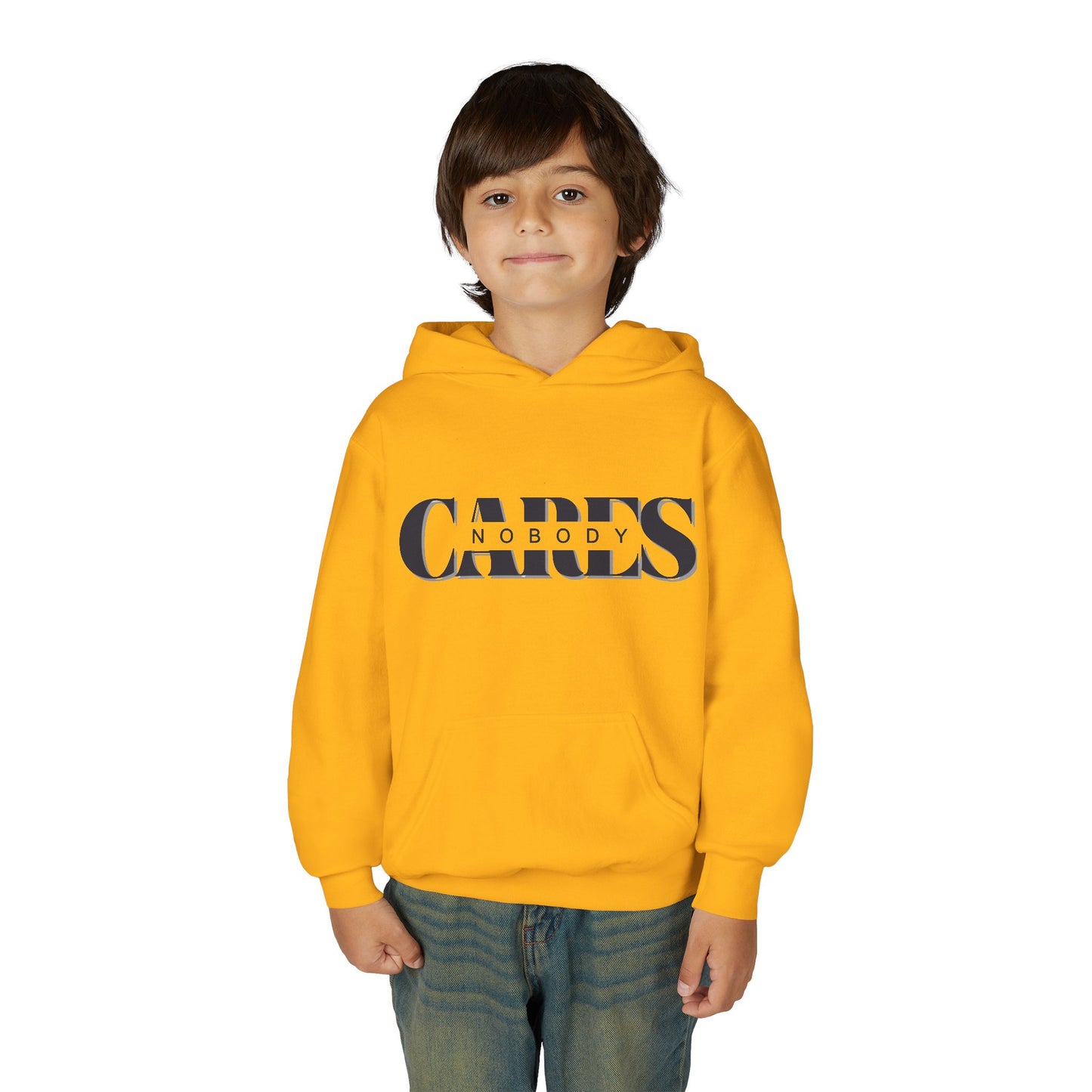 NOBODY CARES - Youth Heavy Blend Hooded Sweatshirt - Statement Hoodie for Trendy Teens