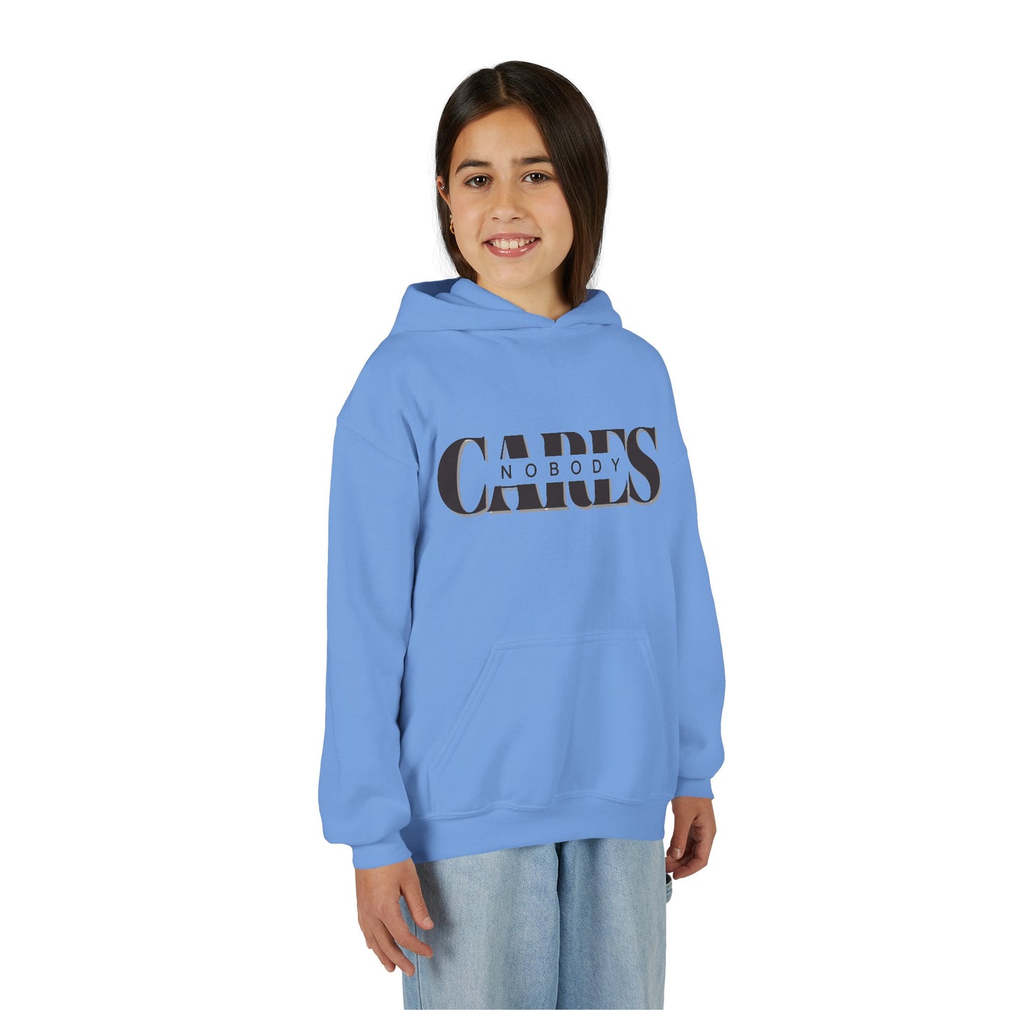 NOBODY CARES - Youth Heavy Blend Hooded Sweatshirt - Statement Hoodie for Trendy Teens