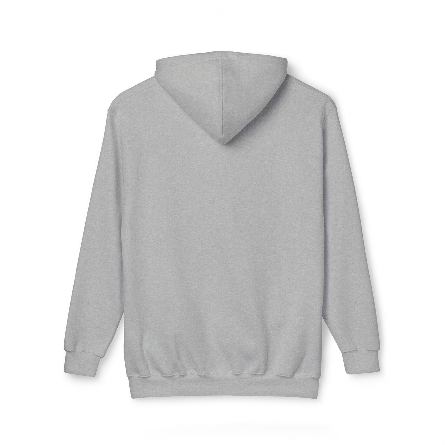 Back view of light gray hoodie, no-frills cozy vibes for sci-fi fans