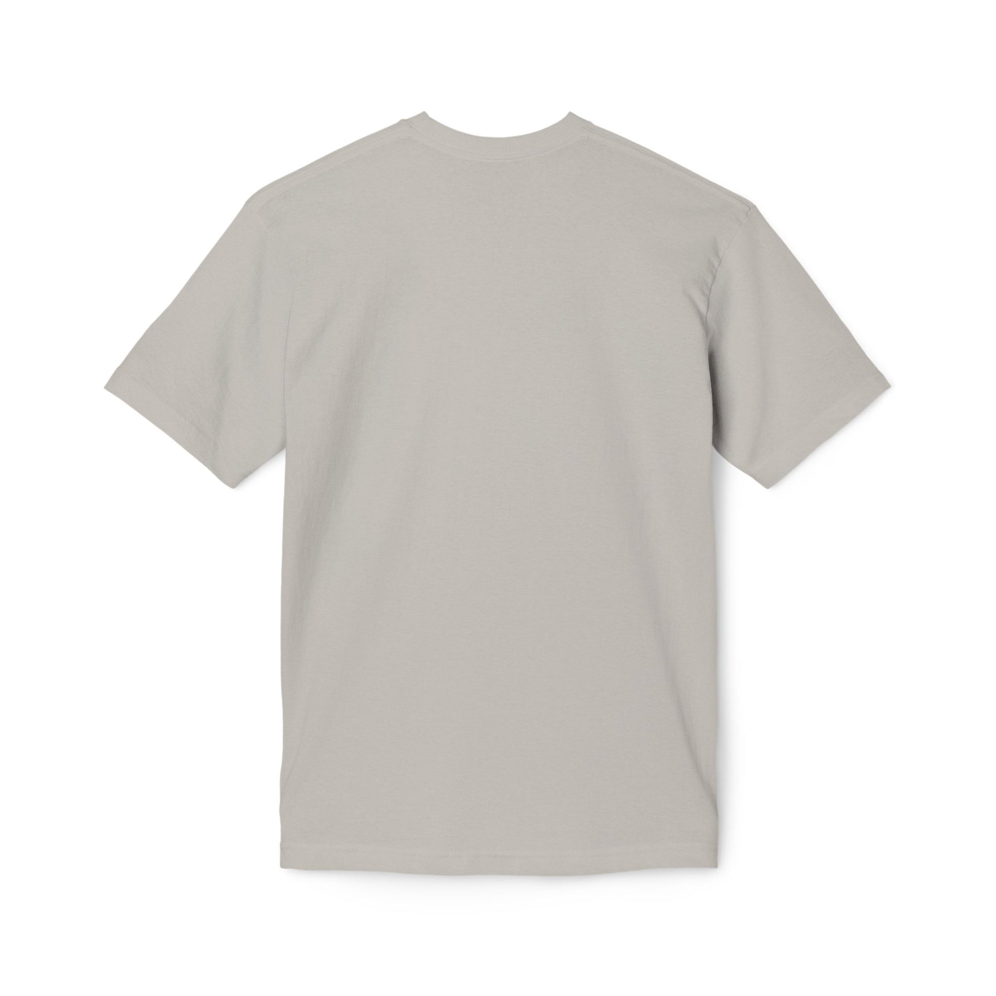 Plain back view of heather gray short-sleeve t-shirt, soft speckled texture