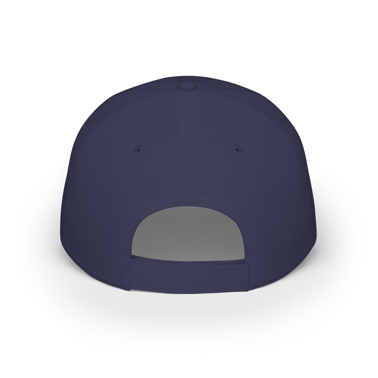 Back view of dark navy baseball cap showing adjustable strap and inner seams