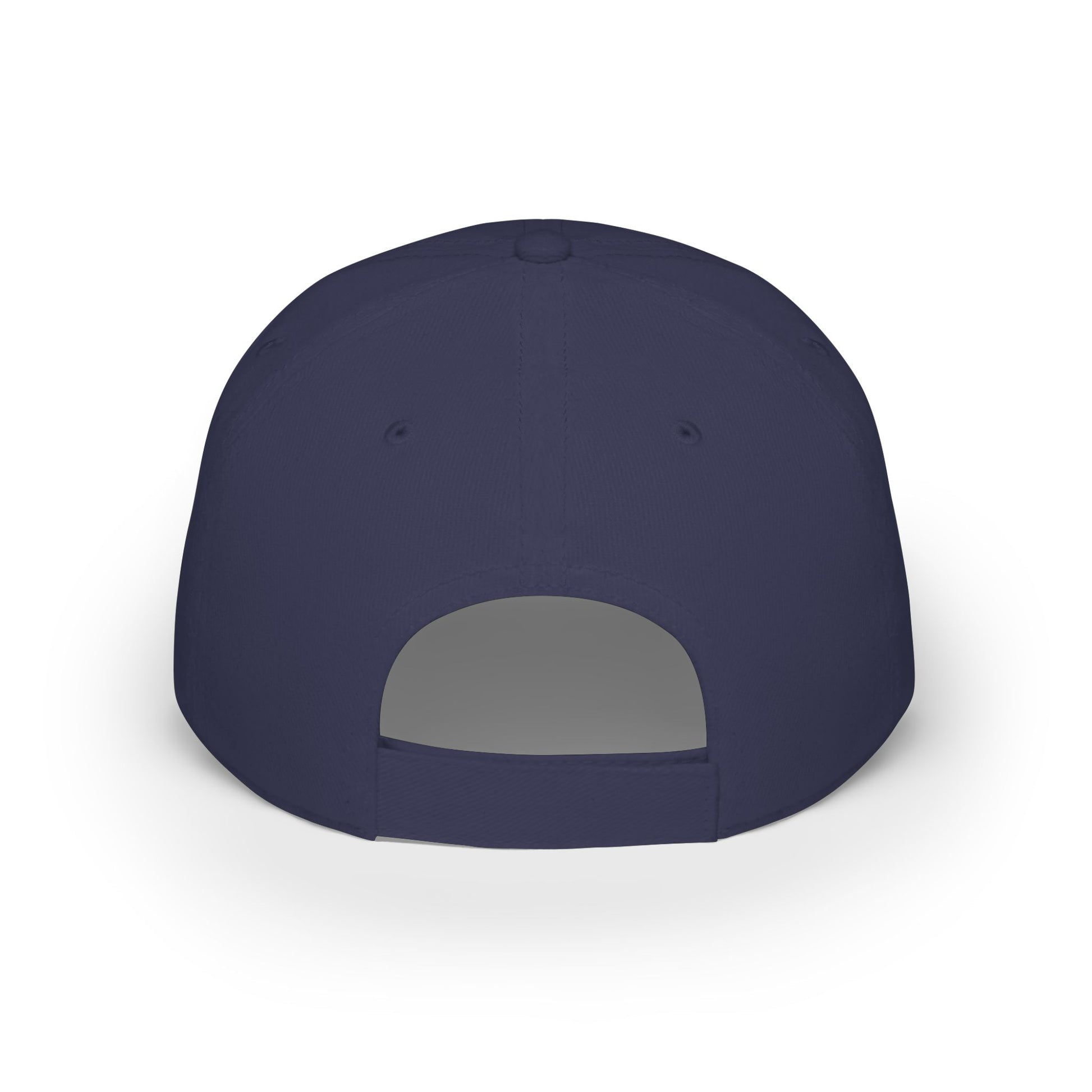 Back view of dark navy baseball cap showing adjustable strap and inner seams