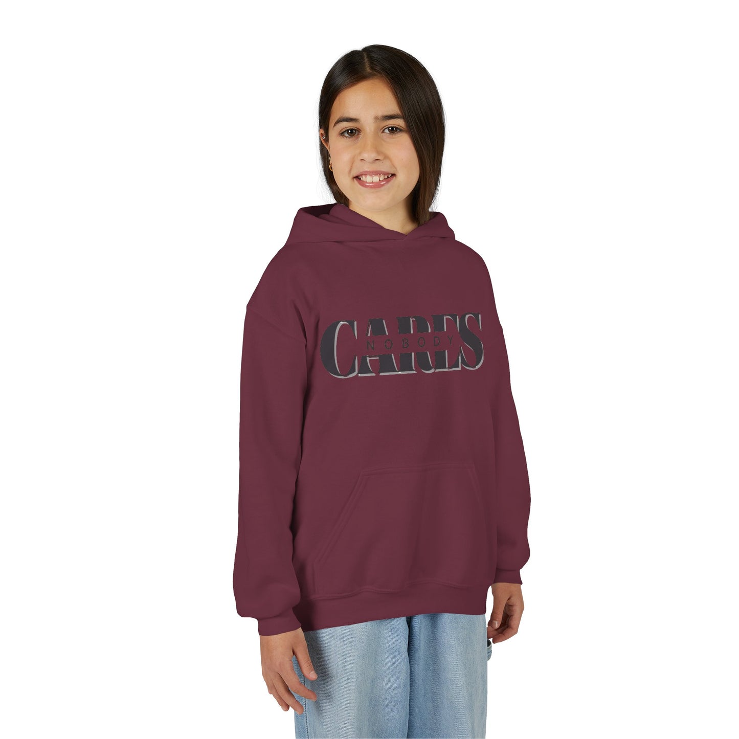 NOBODY CARES - Youth Heavy Blend Hooded Sweatshirt - Statement Hoodie for Trendy Teens